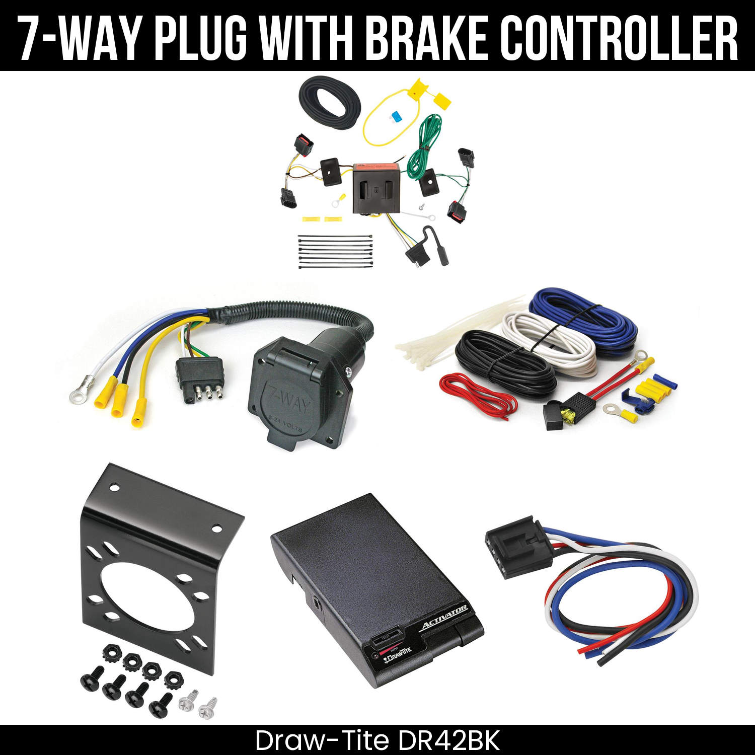 Trailer Wiring 7-Way Economy Plug w/ Bracket , Draw-Tite Activator Brake Control