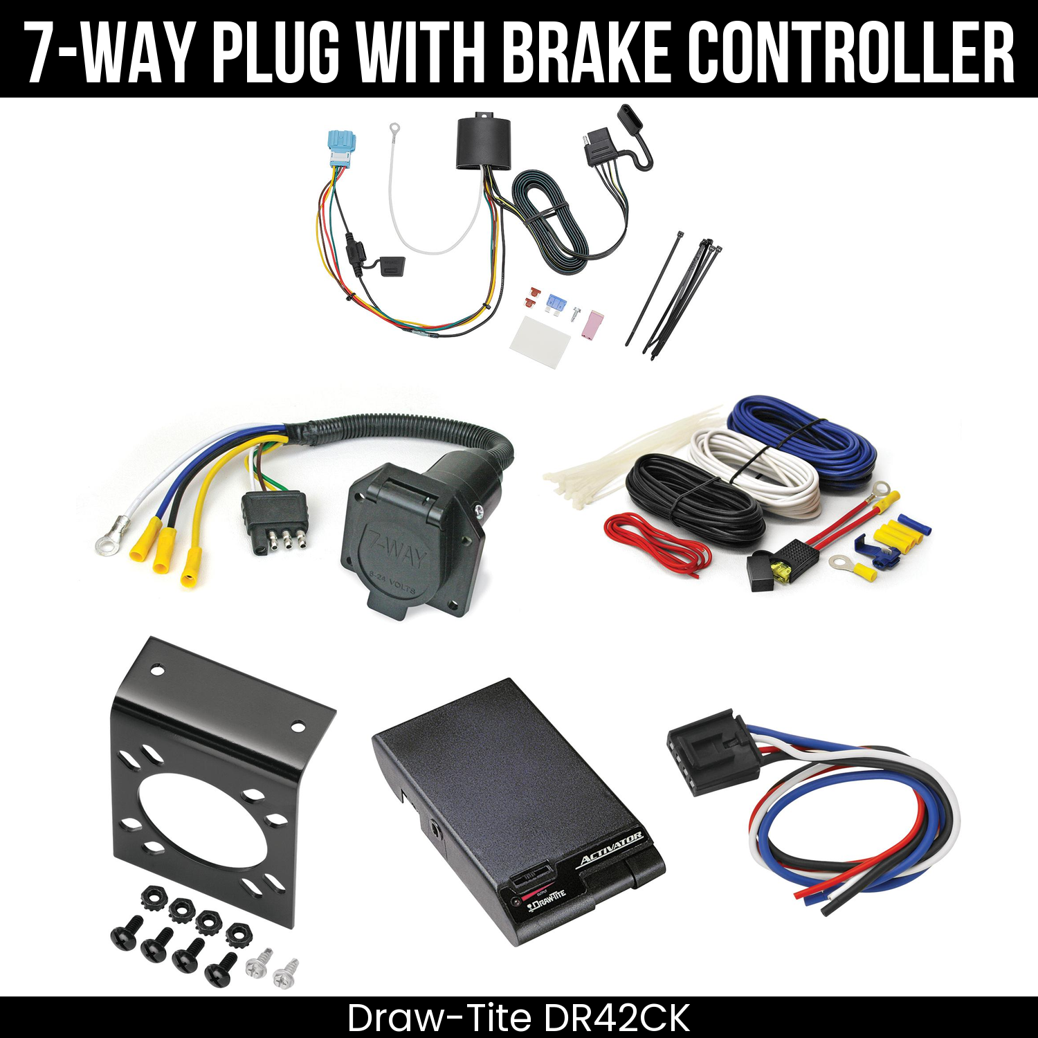 Trailer Wiring 7-Way Economy Plug w/ Bracket , Draw-Tite Activator Brake Control