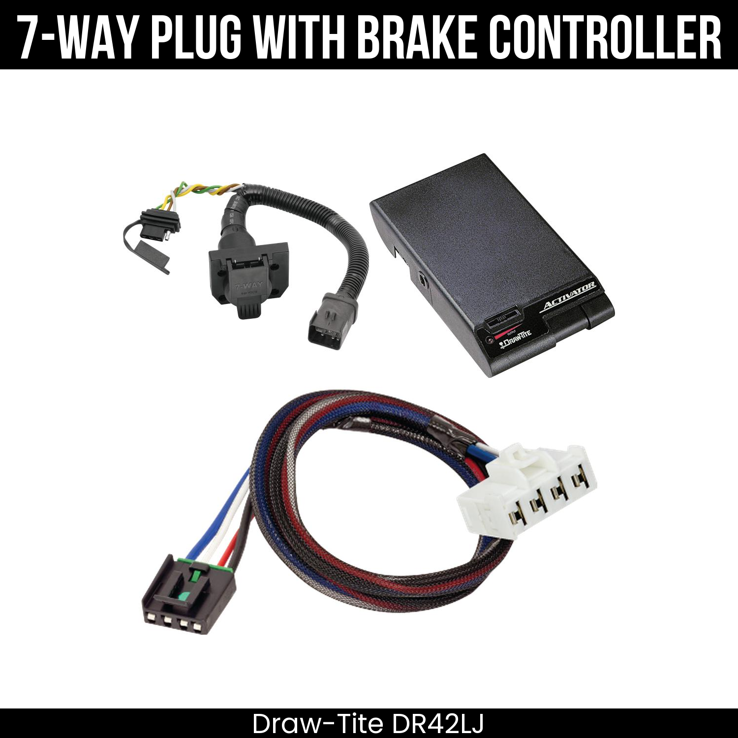 Trailer Wiring 7-Way Plug w/ Bracket , Draw-Tite Activator Brake Control