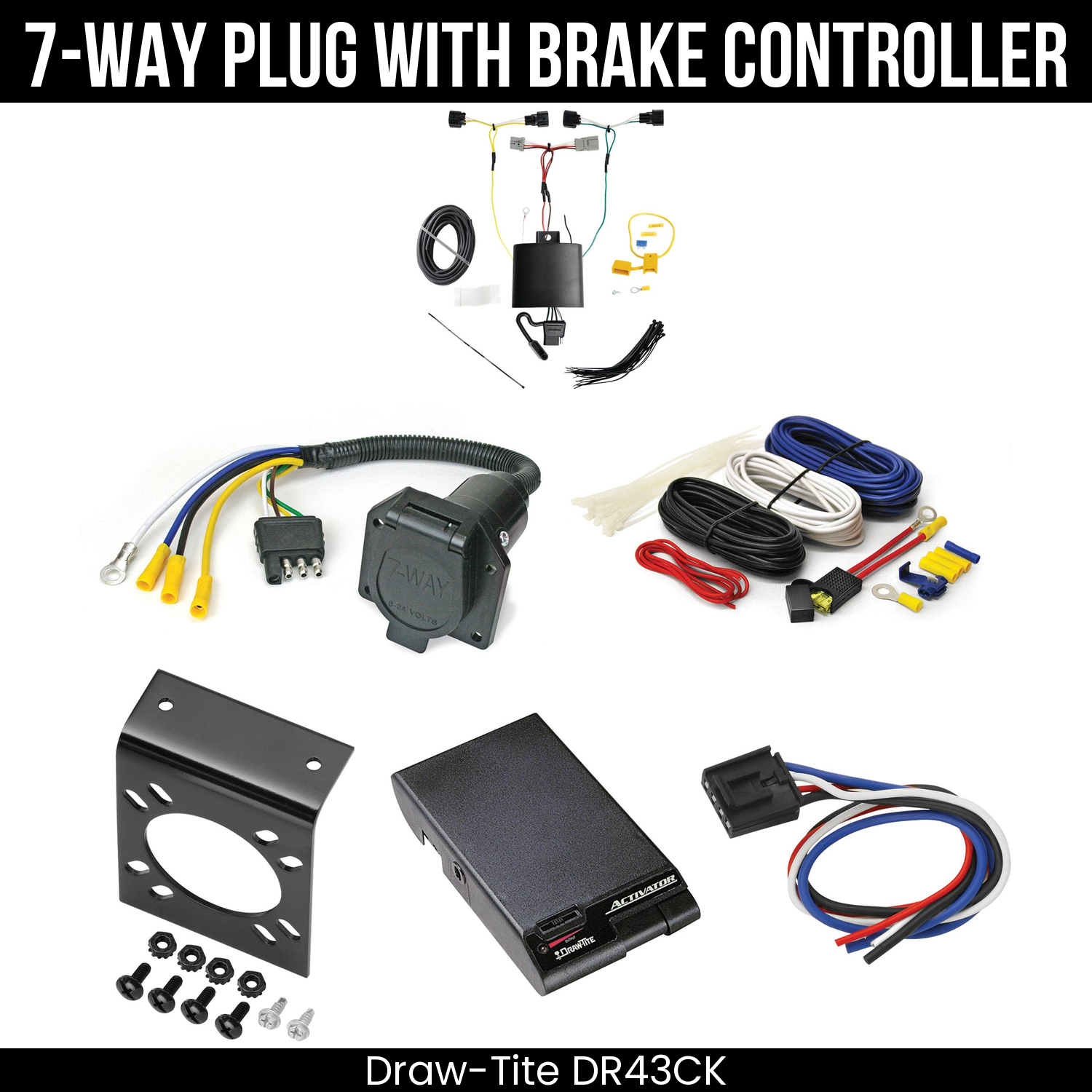 Trailer Wiring 7-Way Economy Plug w/ Bracket , Draw-Tite Activator Brake Control