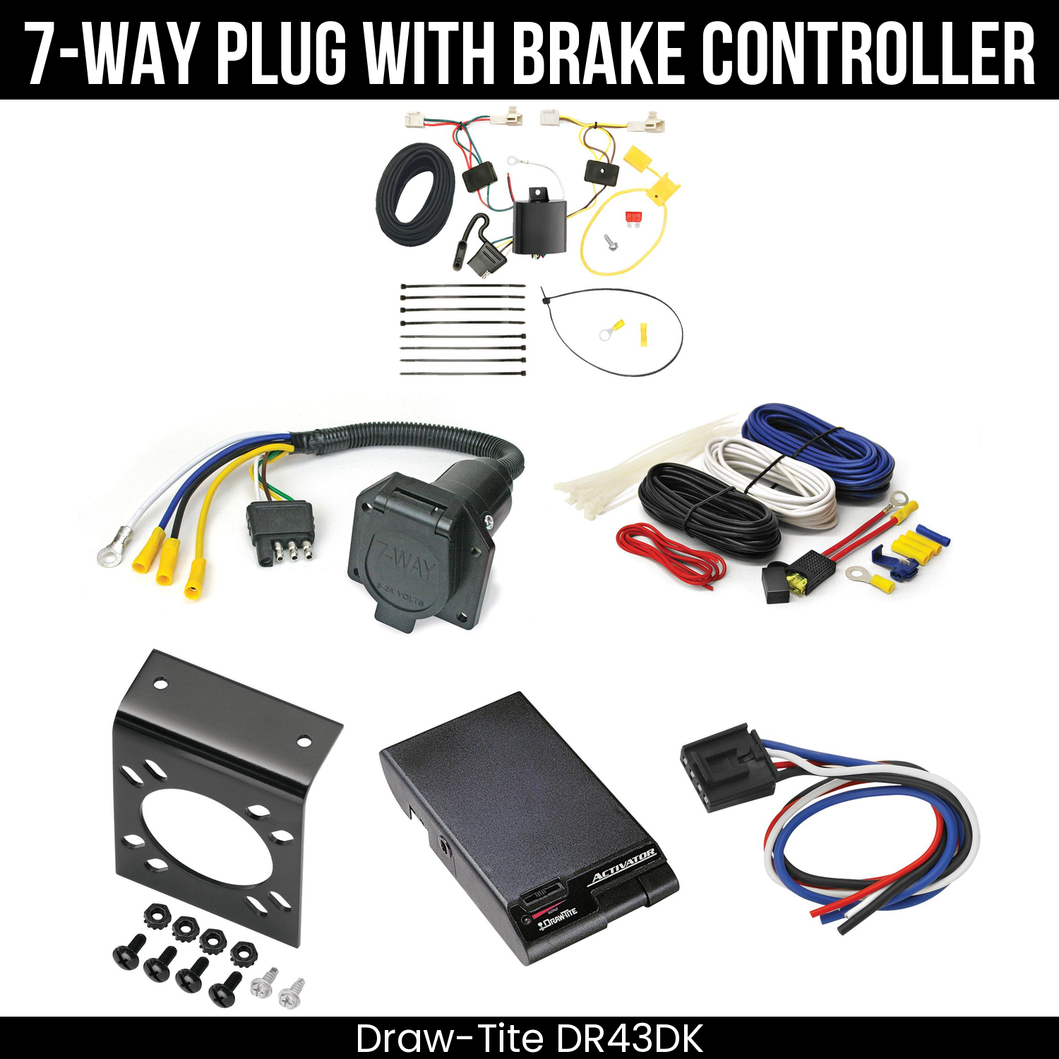 Trailer Wiring 7-Way Economy Plug w/ Bracket , Draw-Tite Activator Brake Control