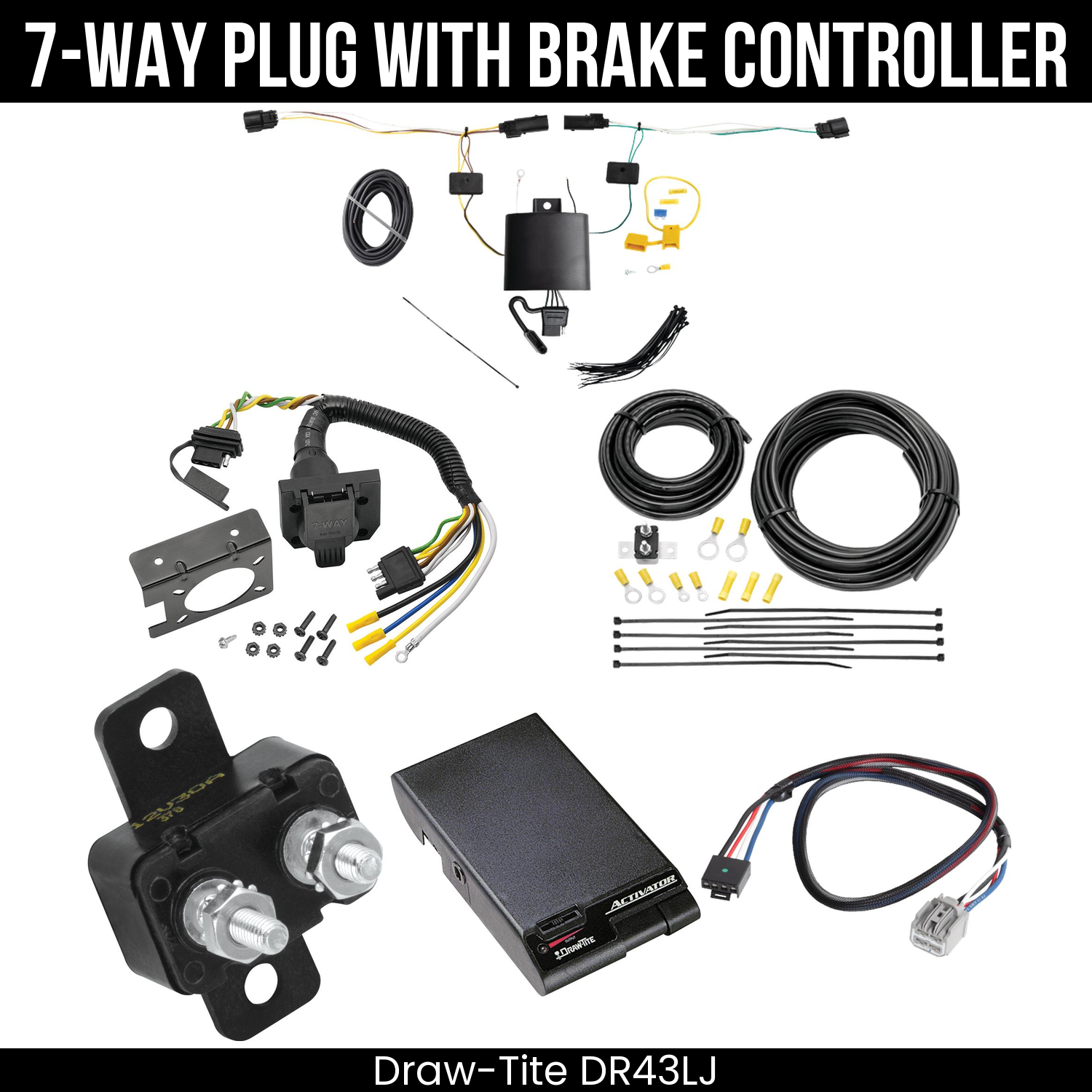 Trailer Wiring 7-Way Plug w/ Bracket , Draw-Tite Activator Brake Control