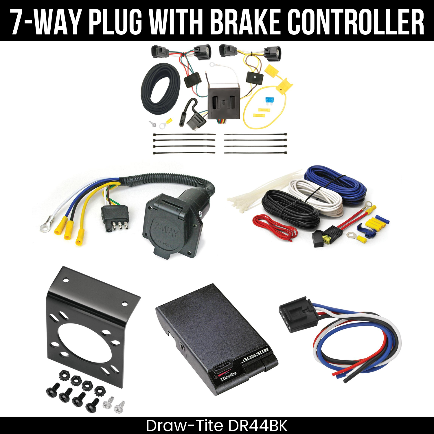 Trailer Wiring 7-Way Economy Plug w/ Bracket , Draw-Tite Activator Brake Control
