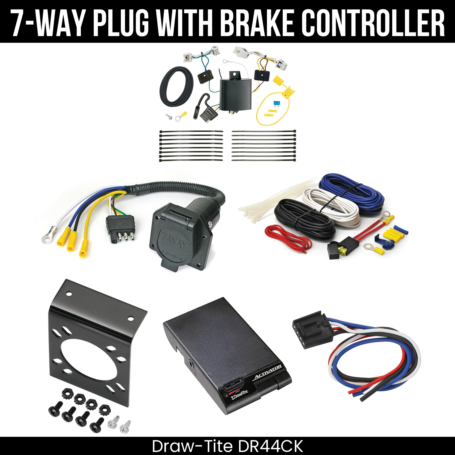 Trailer Wiring 7-Way Economy Plug w/ Bracket , Draw-Tite Activator Brake Control