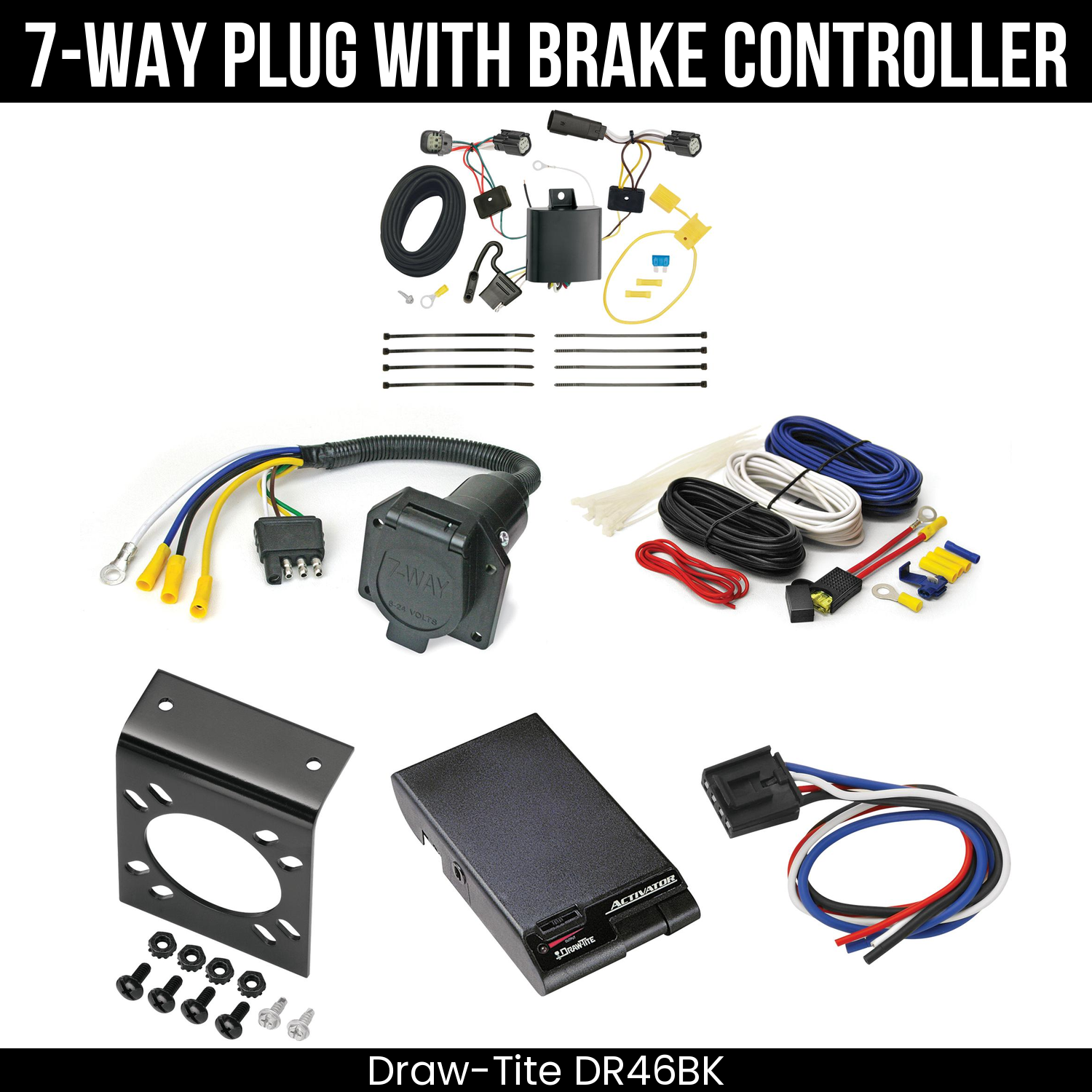 Trailer Wiring 7-Way Economy Plug w/ Bracket , Draw-Tite Activator Brake Control
