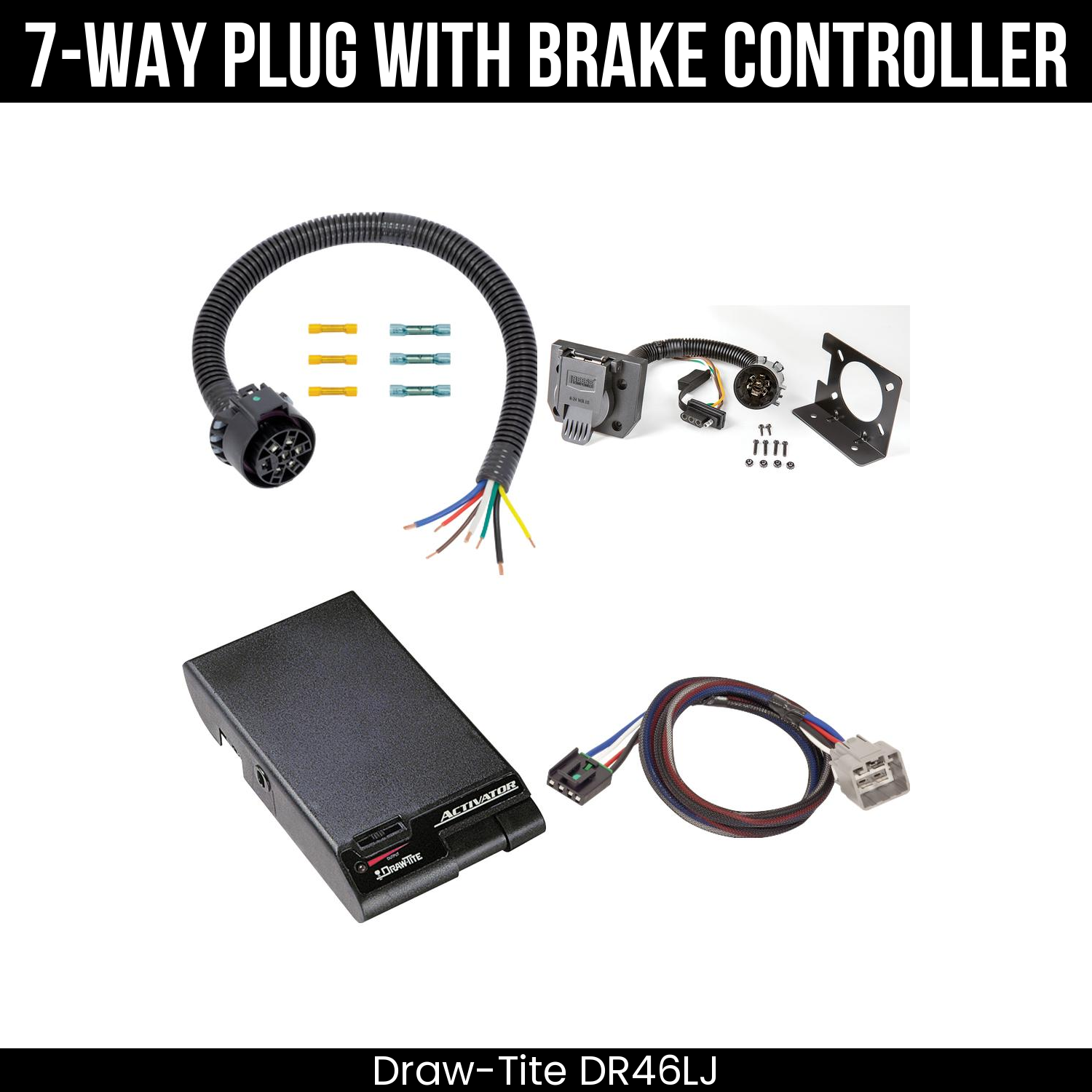 Trailer Wiring 7-Way Plug w/ Bracket , Draw-Tite Activator Brake Control