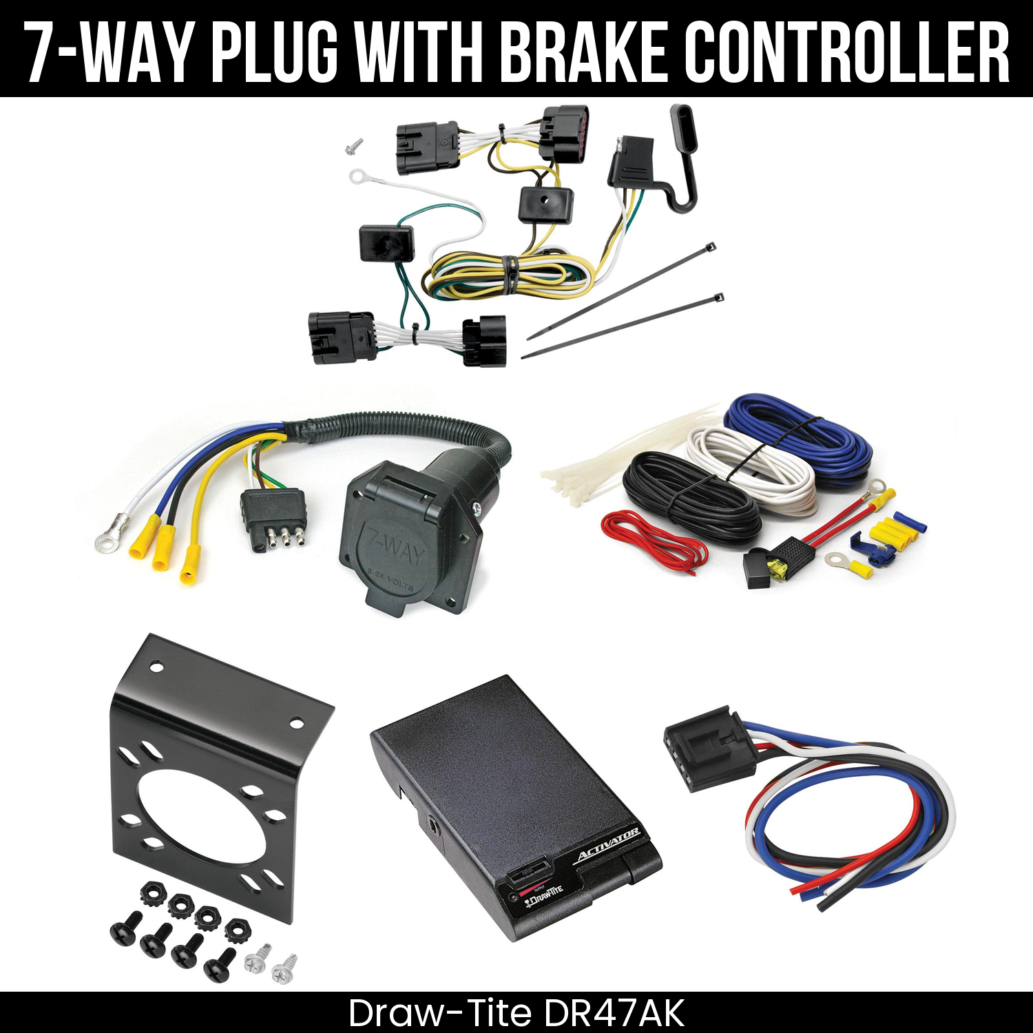 Trailer Wiring 7-Way Economy Plug w/ Bracket , Draw-Tite Activator Brake Control
