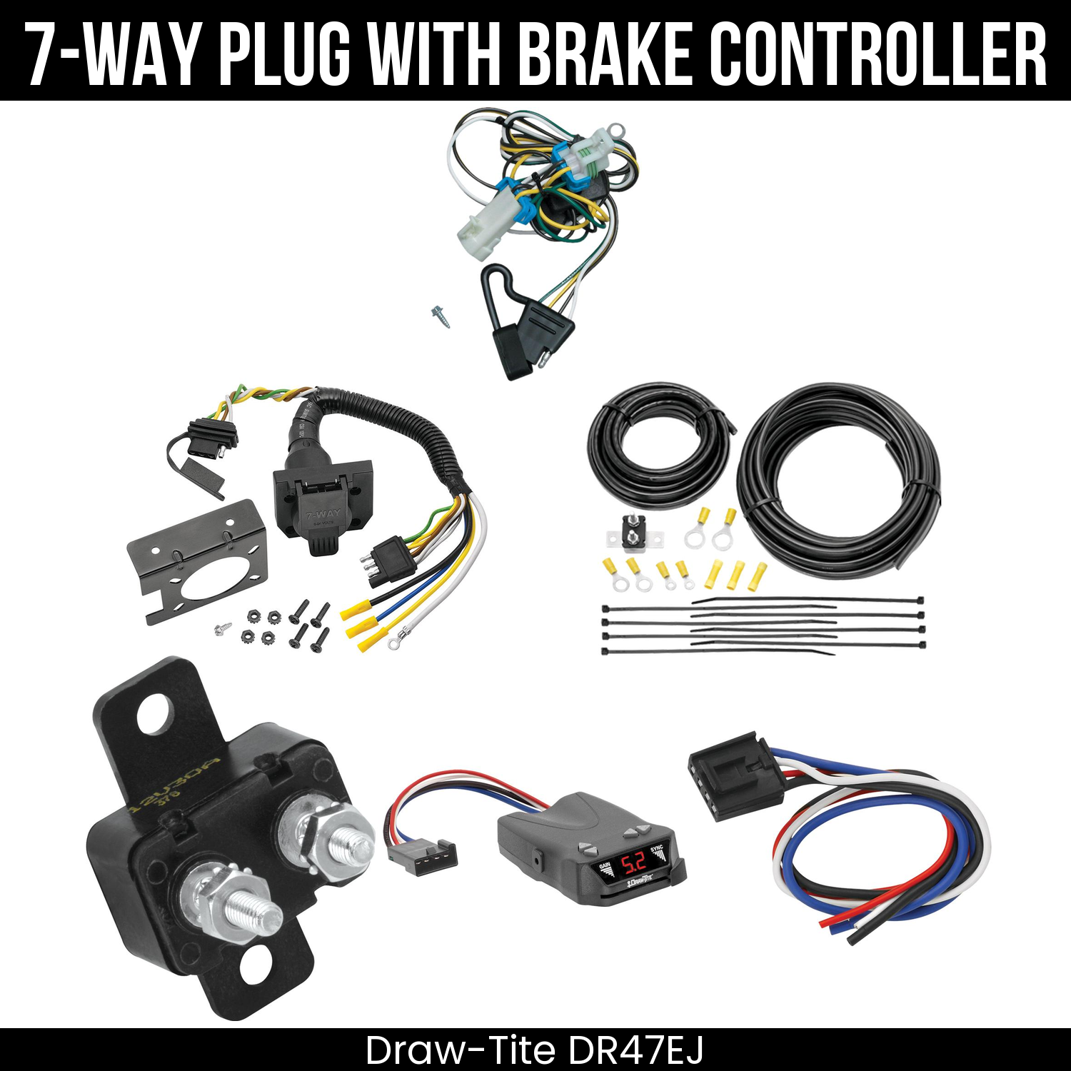 Trailer Wiring 7-Way Plug w/ Bracket , Draw-Tite Activator IV Brake Control