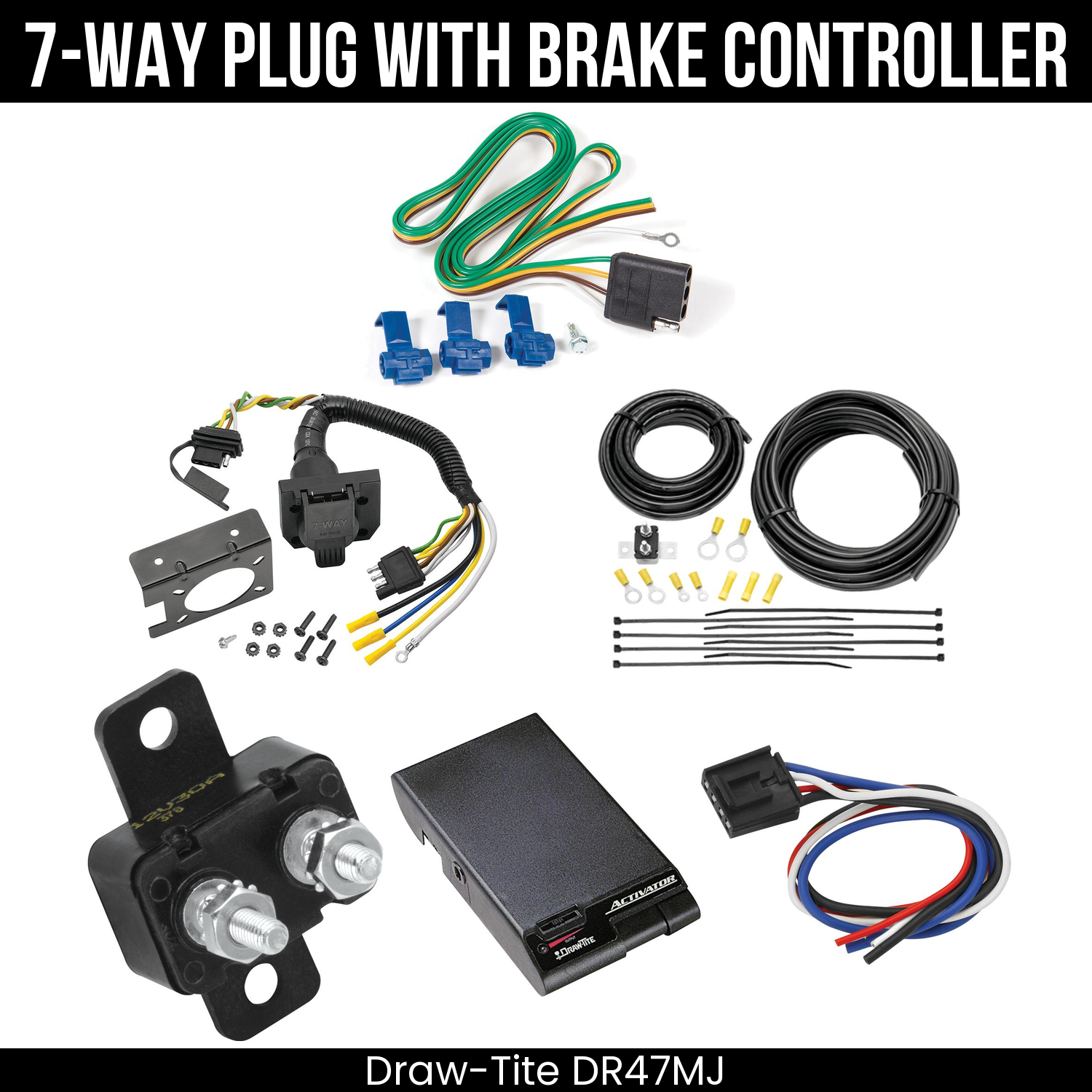 Trailer Wiring 7-Way Plug w/ Bracket , Draw-Tite Activator Brake Control