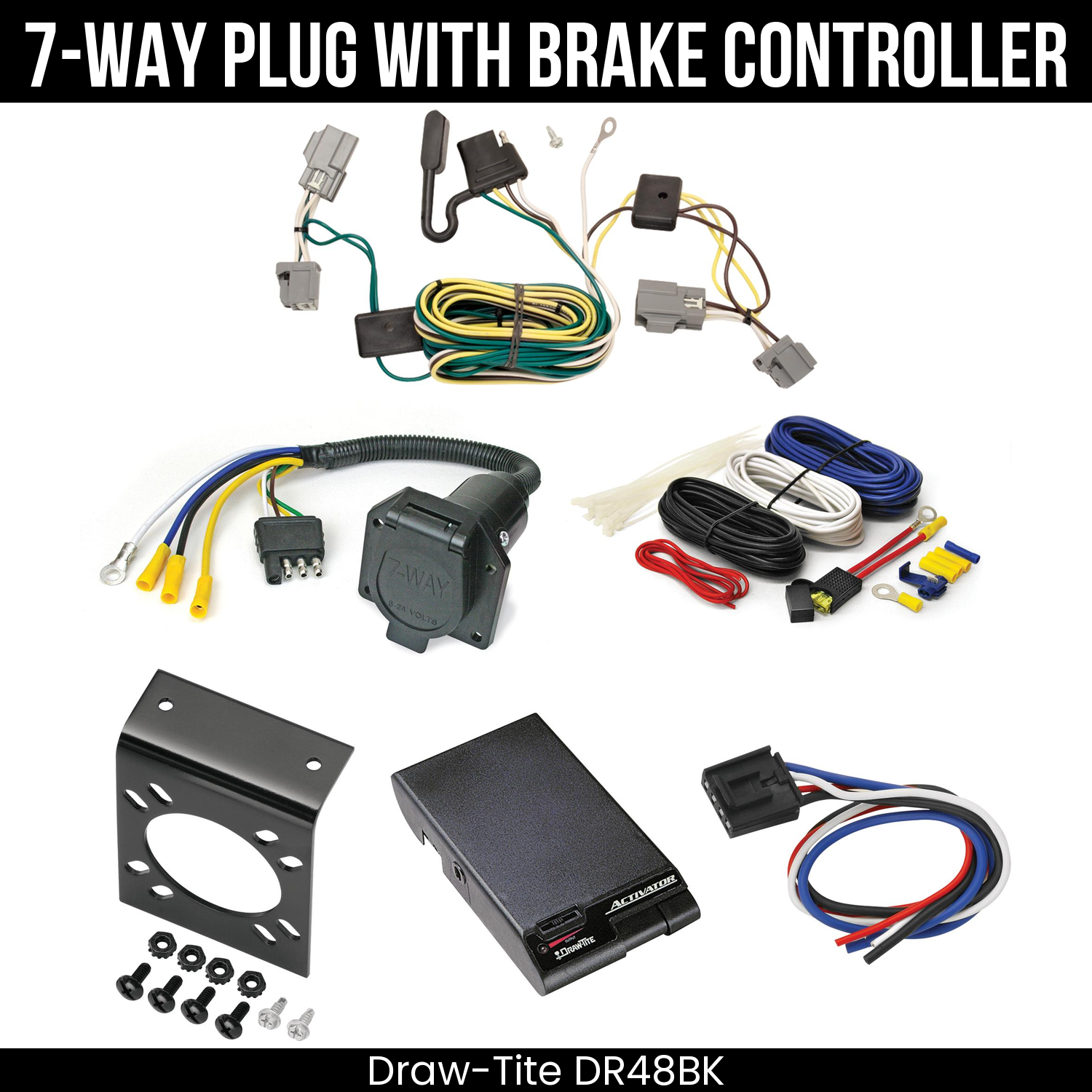 Trailer Wiring 7-Way Economy Plug w/ Bracket , Draw-Tite Activator Brake Control