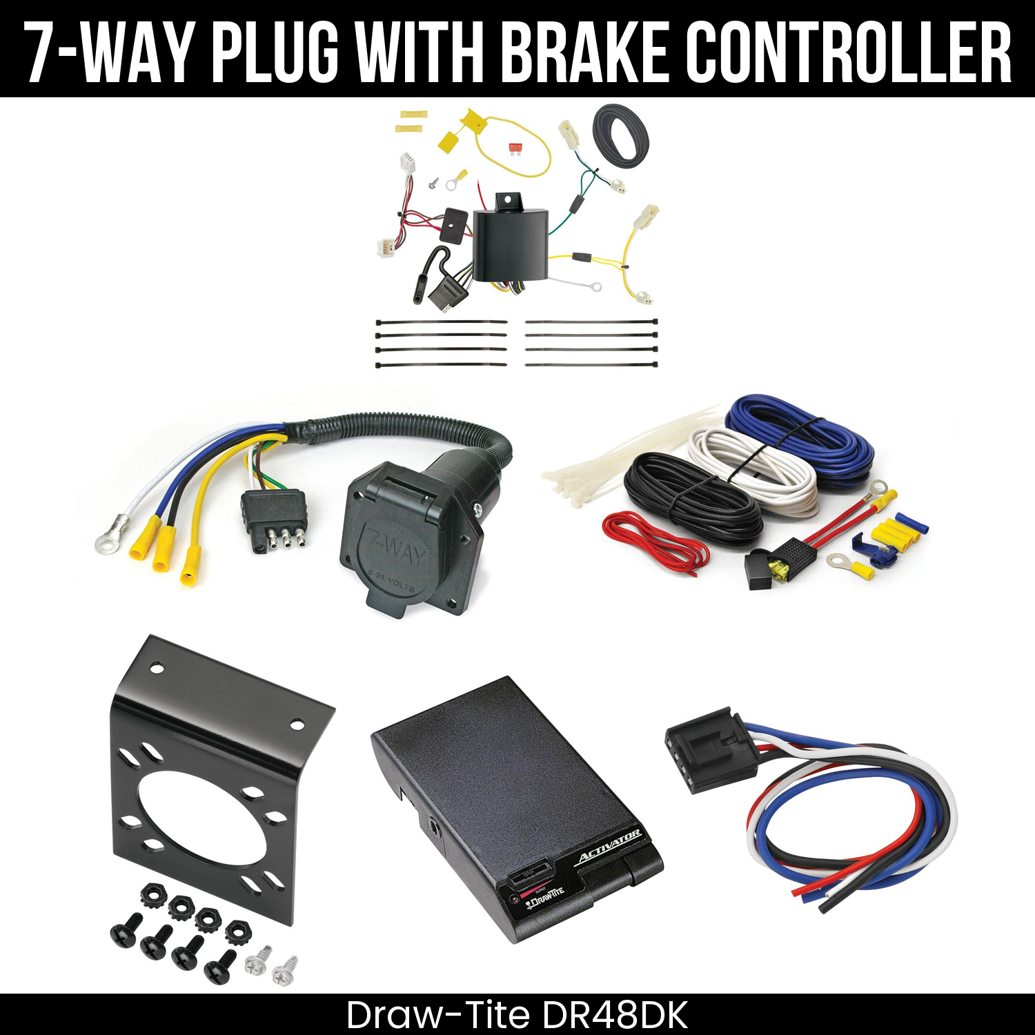 Trailer Wiring 7-Way Economy Plug w/ Bracket , Draw-Tite Activator Brake Control
