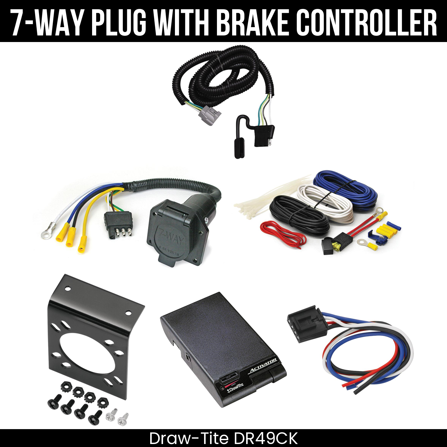 Trailer Wiring 7-Way Economy Plug w/ Bracket , Draw-Tite Activator Brake Control
