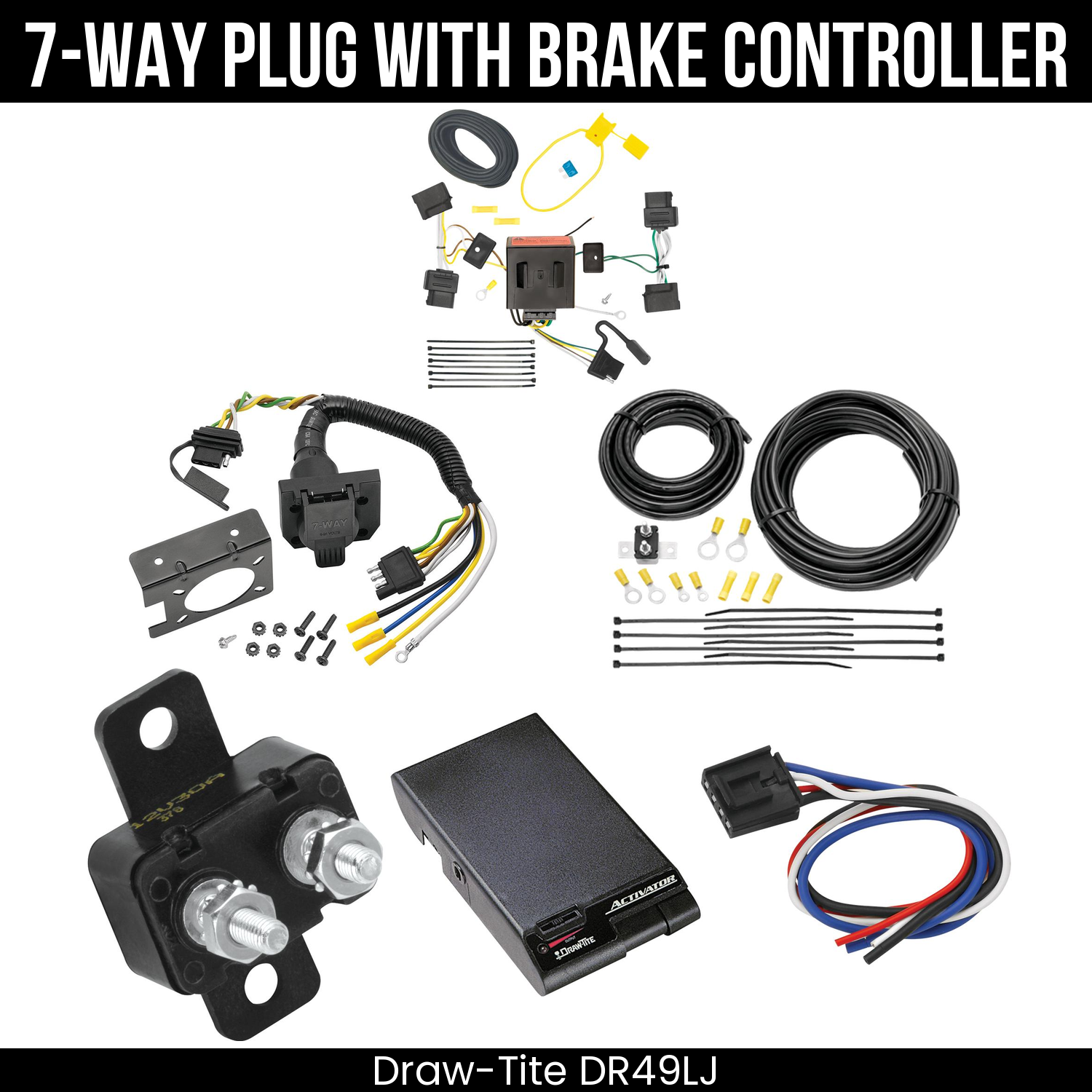 Trailer Wiring 7-Way Plug w/ Bracket , Draw-Tite Activator Brake Control