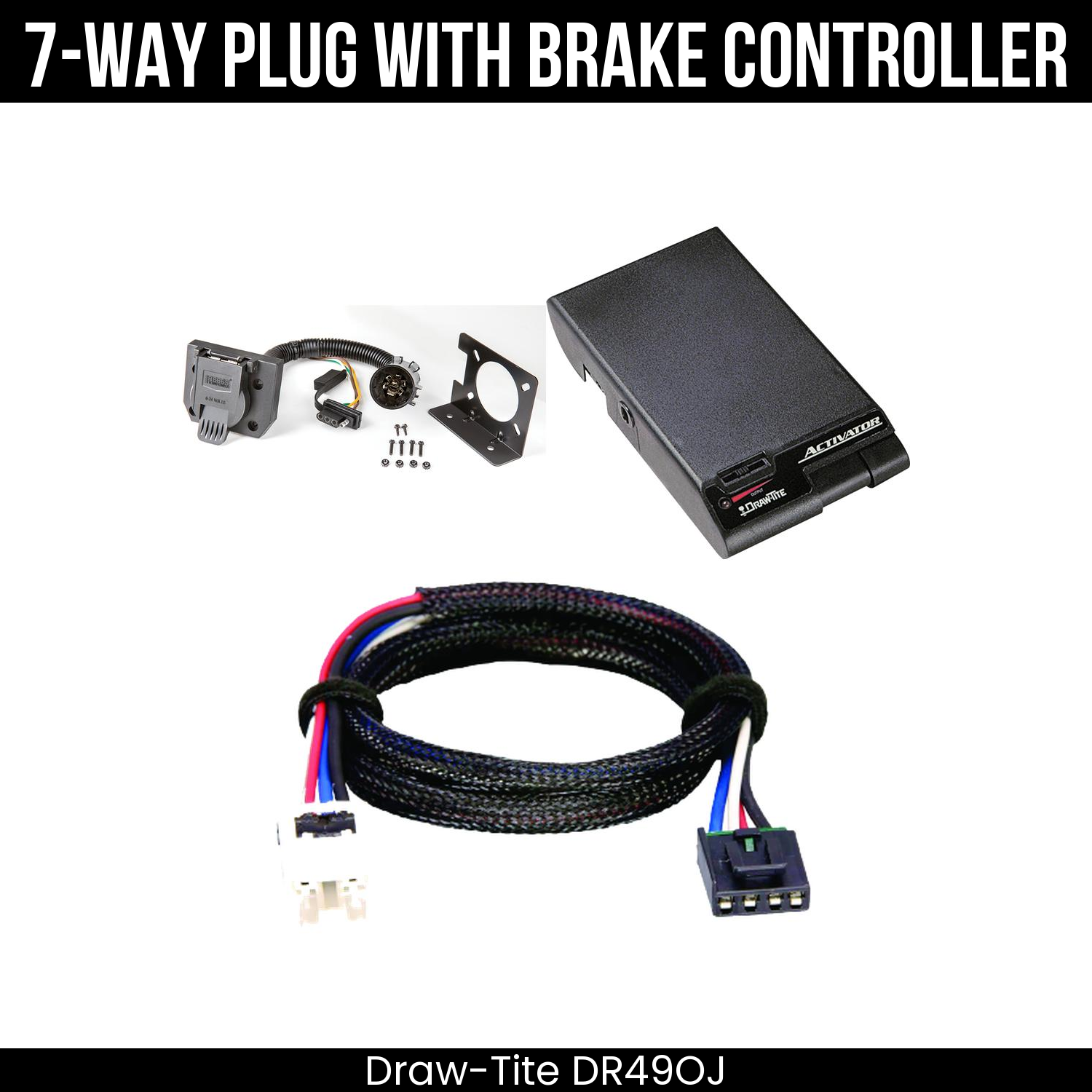Trailer Wiring 7-Way Plug w/ Bracket , Draw-Tite Activator Brake Control