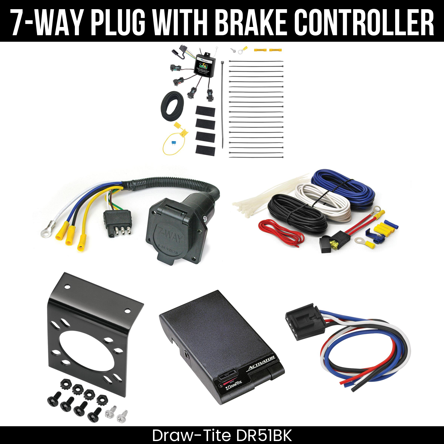 Trailer Wiring 7-Way Economy Plug w/ Bracket , Draw-Tite Activator Brake Control