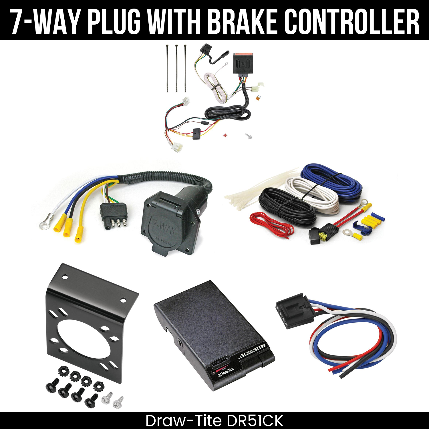 Trailer Wiring 7-Way Economy Plug w/ Bracket , Draw-Tite Activator Brake Control