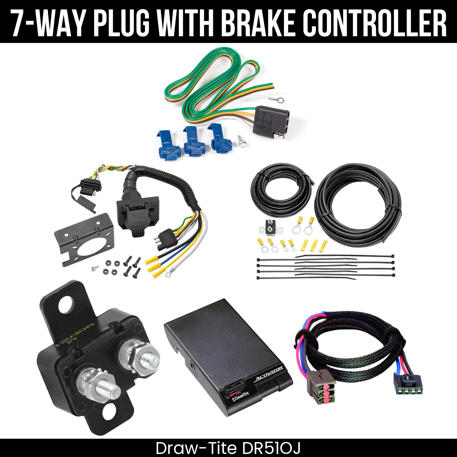 Trailer Wiring 7-Way Plug w/ Bracket , Draw-Tite Activator Brake Control