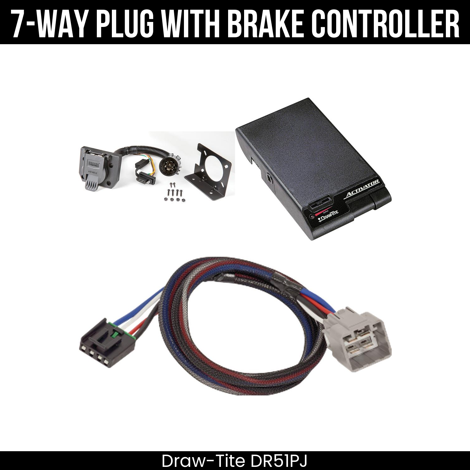 Trailer Wiring 7-Way Plug w/ Bracket , Draw-Tite Activator Brake Control