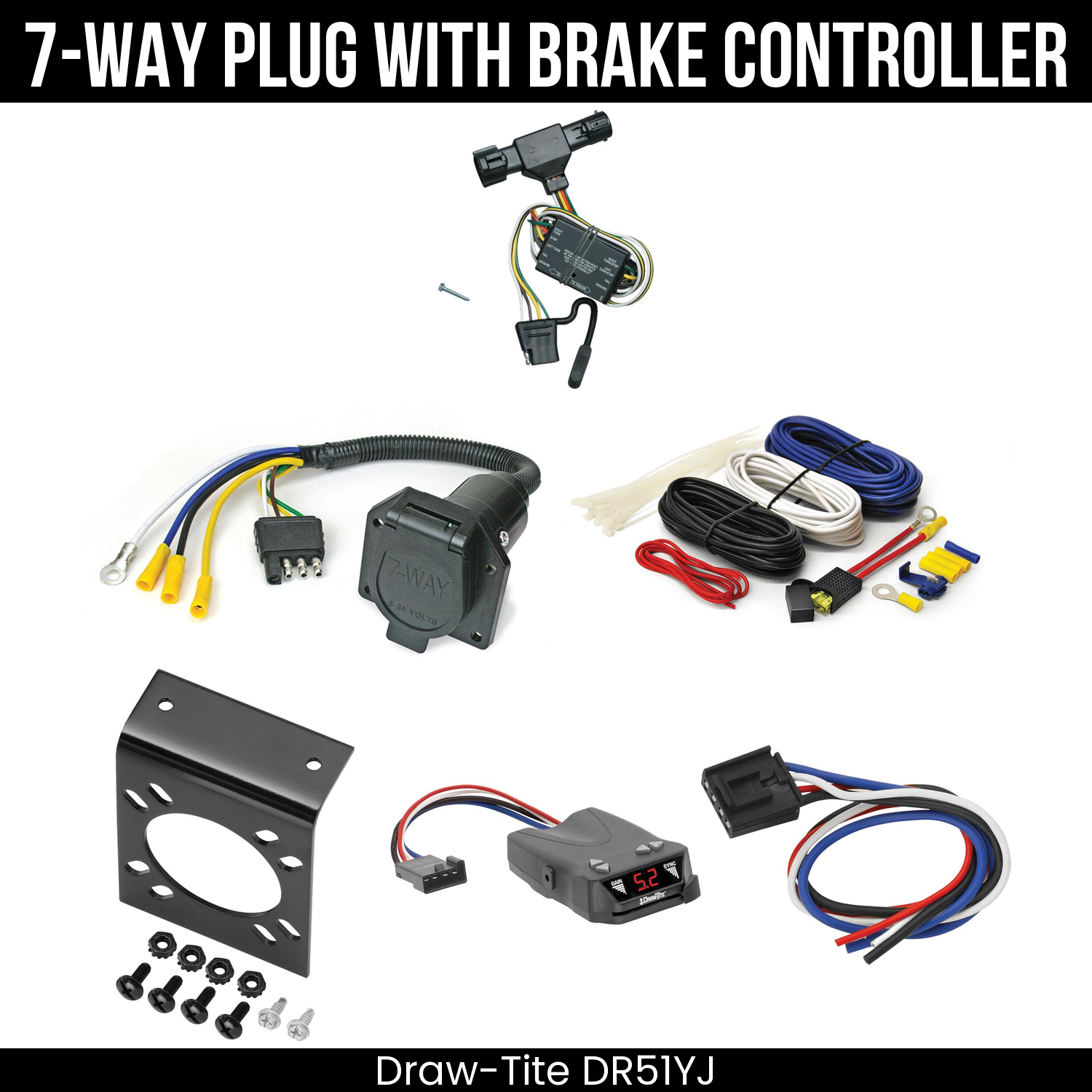 Trailer Wiring 7-Way Economy Plug w/ Bracket , Draw-Tite Activator IV Brake Control