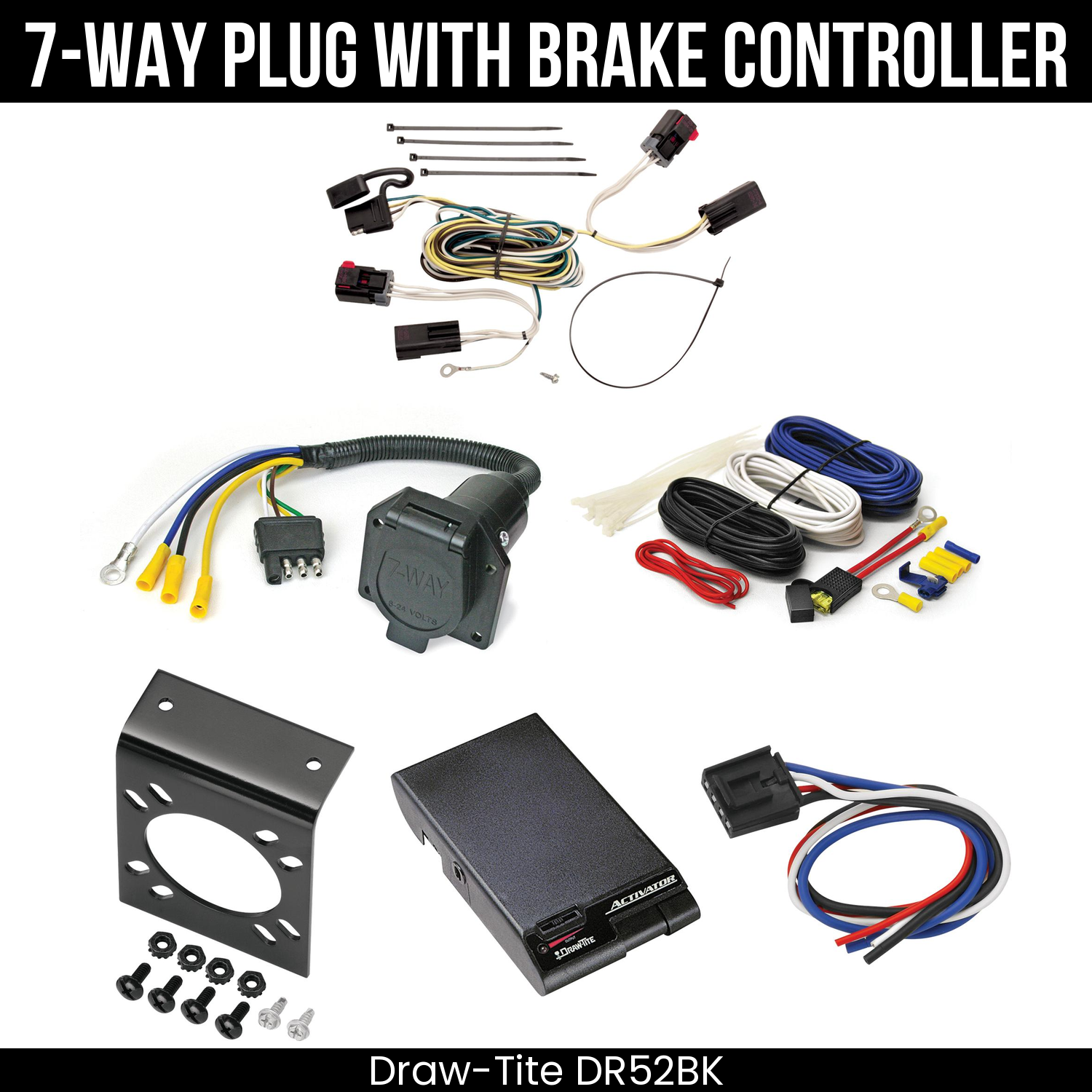Trailer Wiring 7-Way Economy Plug w/ Bracket , Draw-Tite Activator Brake Control