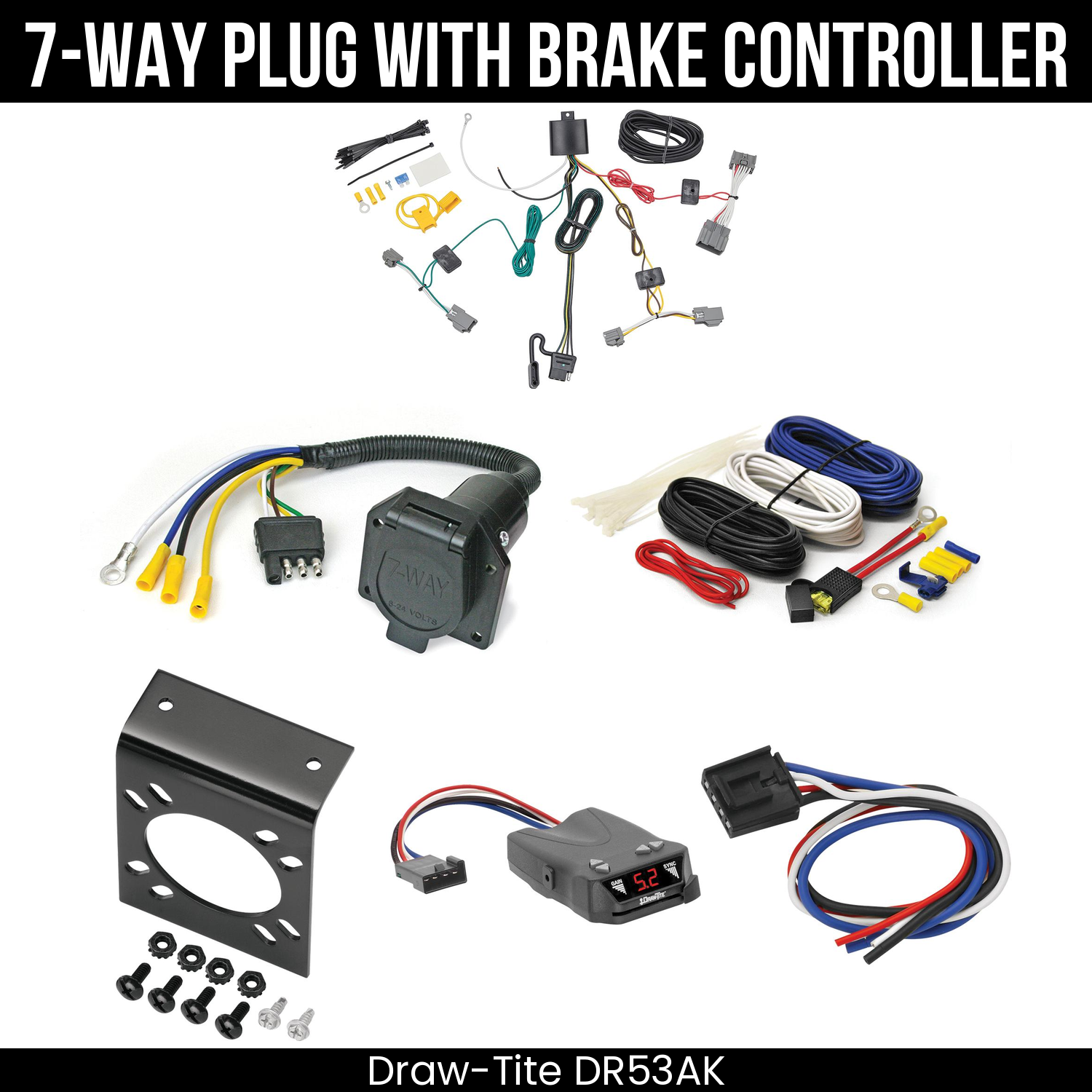 Trailer Wiring 7-Way Economy Plug w/ Bracket , Draw-Tite Activator IV Brake Control