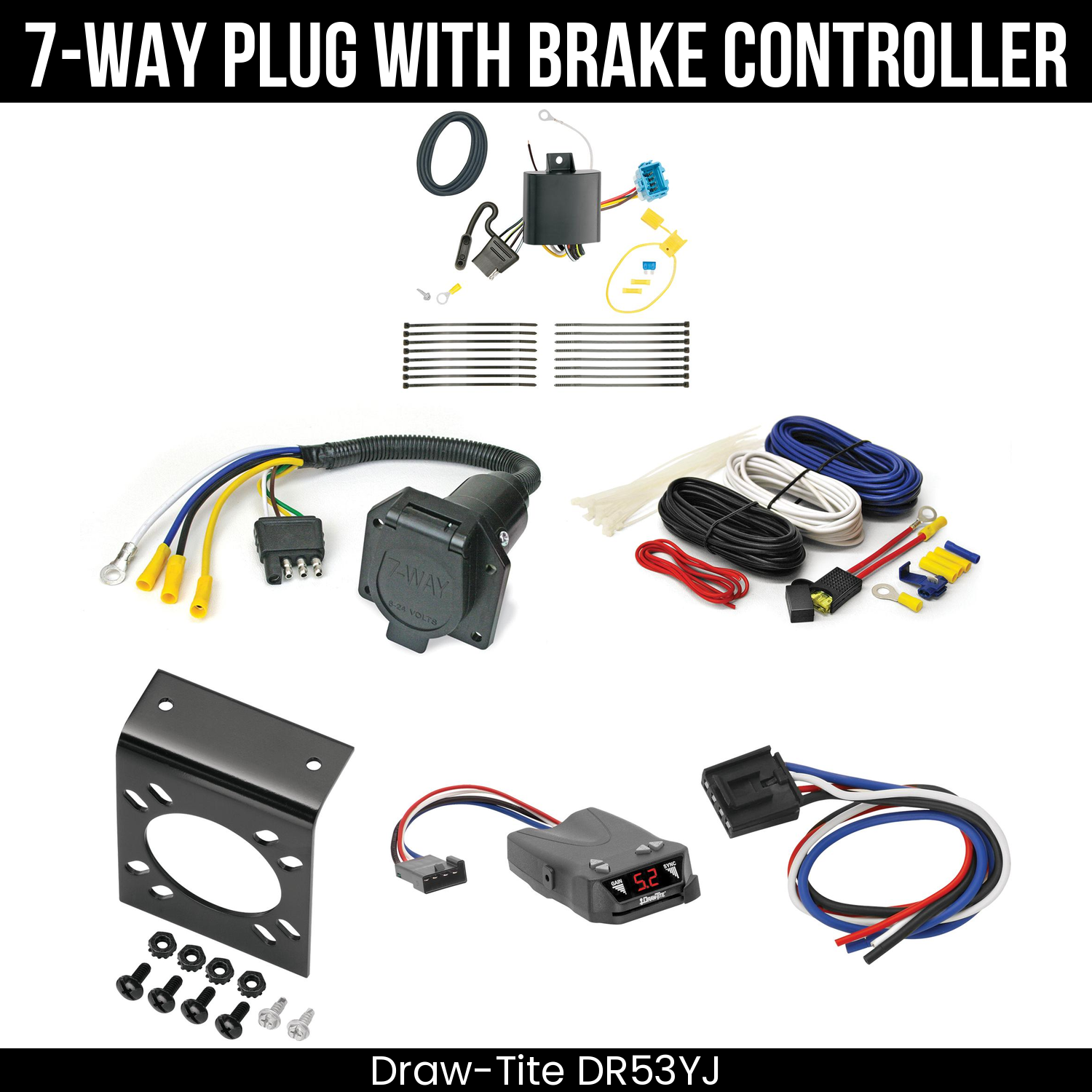 Trailer Wiring 7-Way Economy Plug w/ Bracket , Draw-Tite Activator IV Brake Control