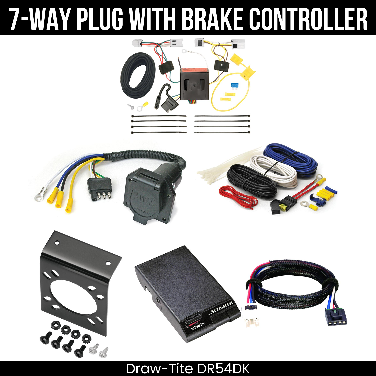 Trailer Wiring 7-Way Economy Plug w/ Bracket , Draw-Tite Activator Brake Control