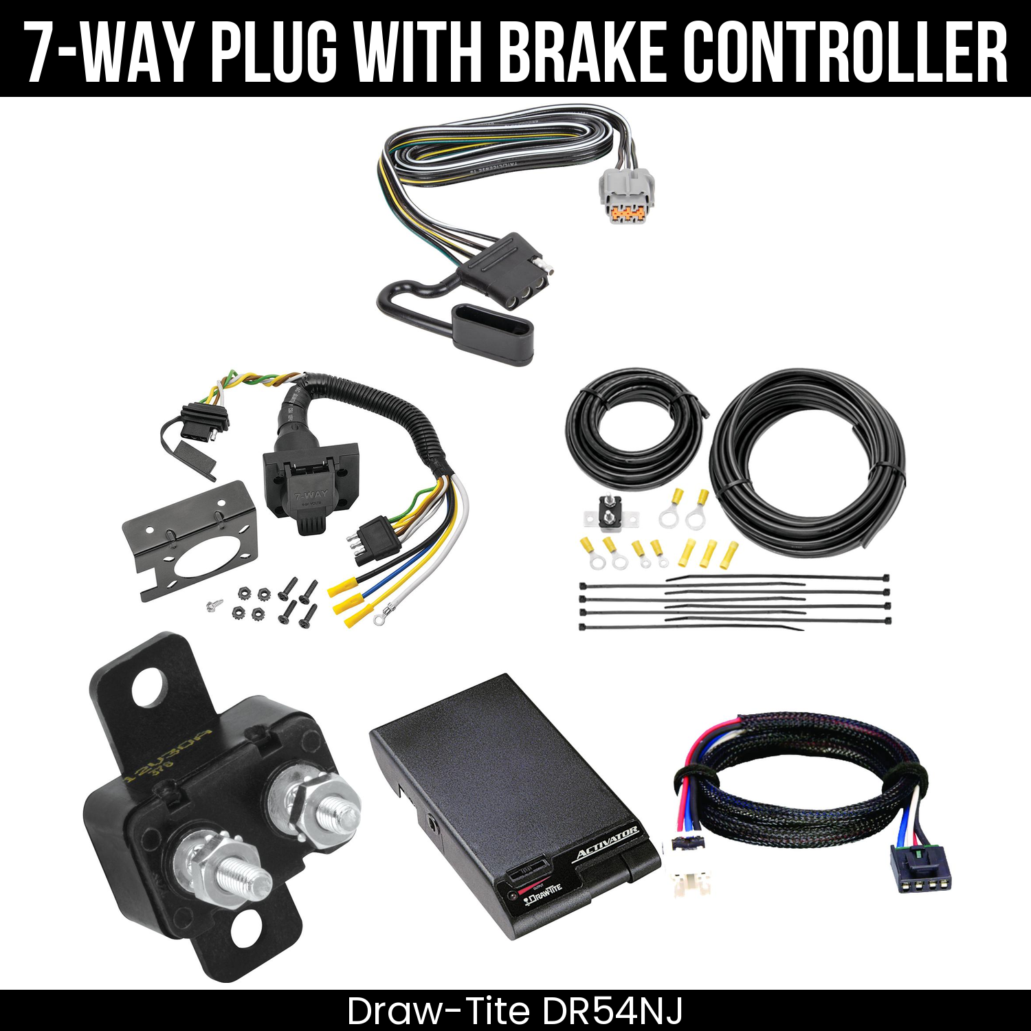 Trailer Wiring 7-Way Plug w/ Bracket , Draw-Tite Activator Brake Control