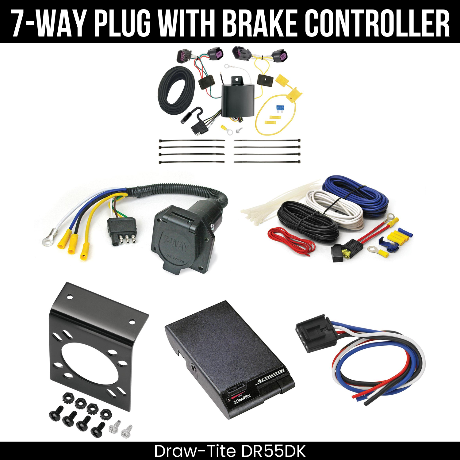 Trailer Wiring 7-Way Economy Plug w/ Bracket , Draw-Tite Activator Brake Control