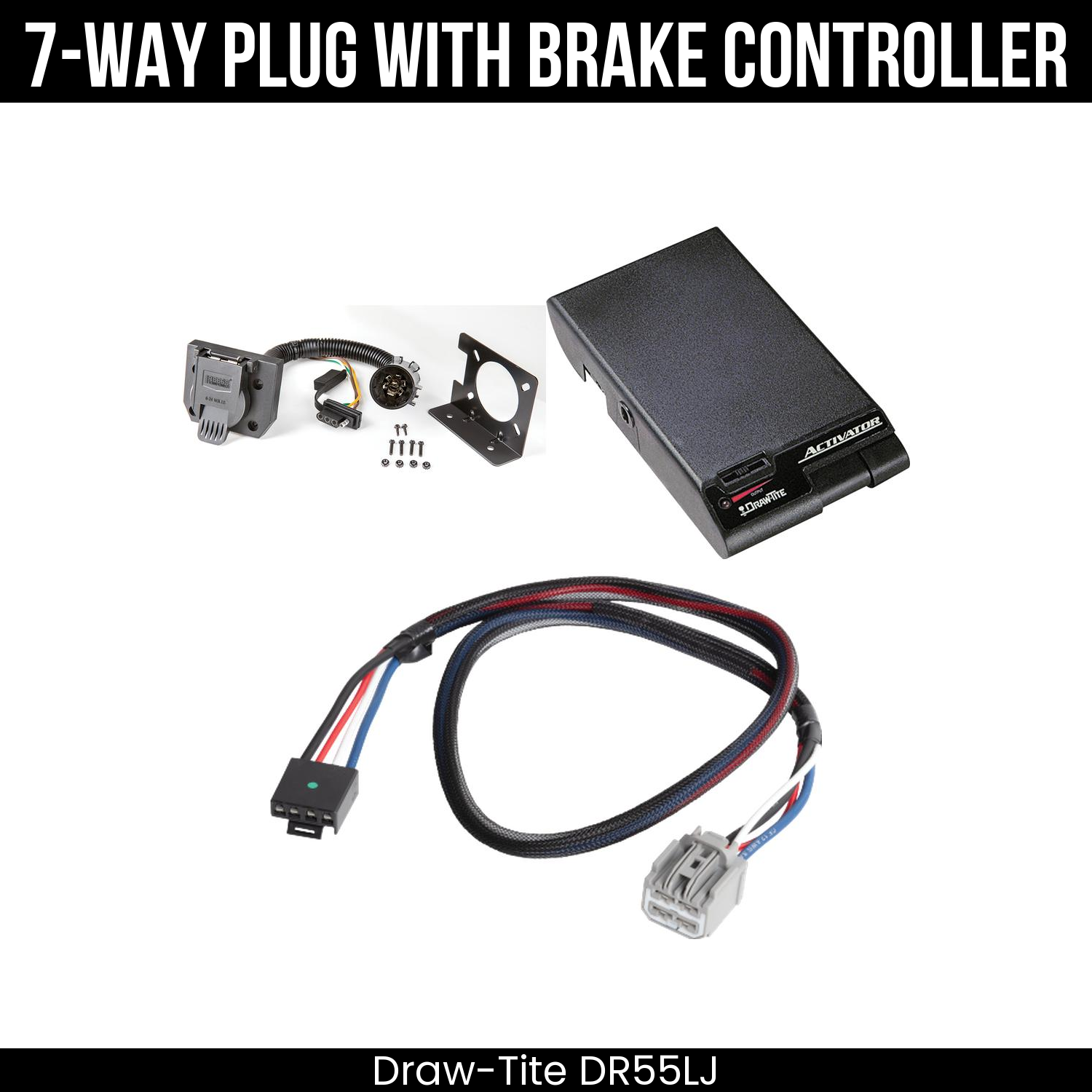 Trailer Wiring 7-Way Plug w/ Bracket , Draw-Tite Activator Brake Control