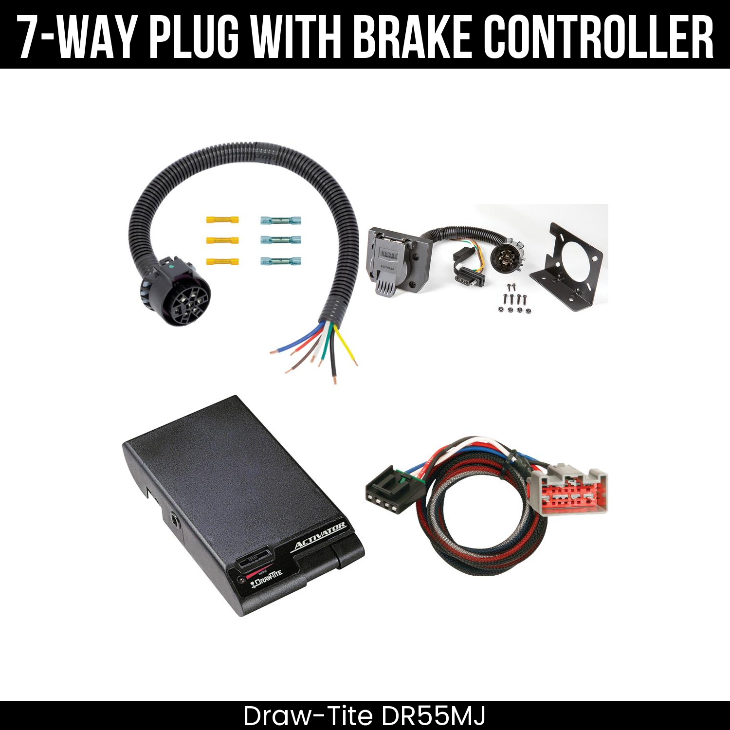 Trailer Wiring 7-Way Plug w/ Bracket , Draw-Tite Activator Brake Control