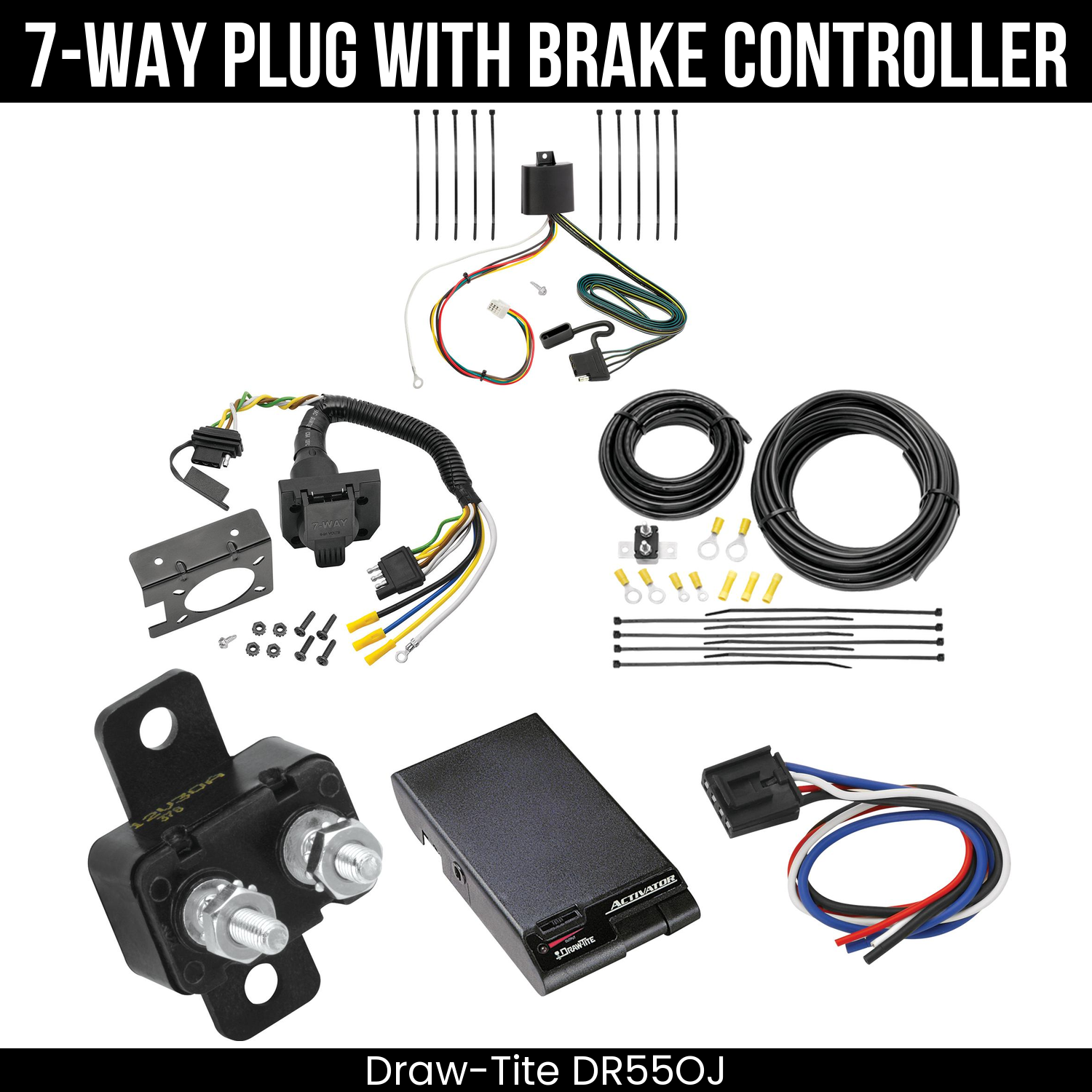 Trailer Wiring 7-Way Plug w/ Bracket , Draw-Tite Activator Brake Control