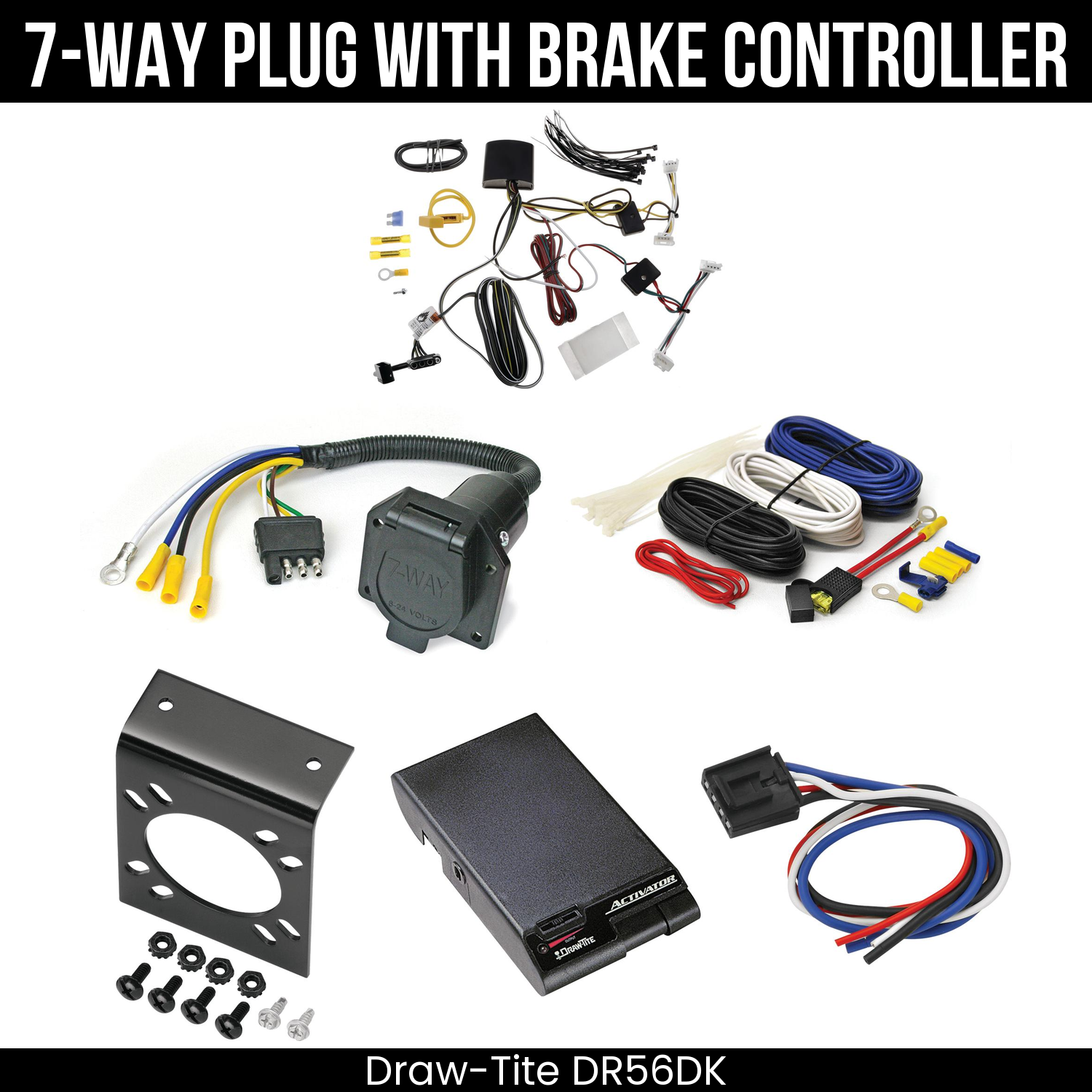Trailer Wiring 7-Way Economy Plug w/ Bracket , Draw-Tite Activator Brake Control