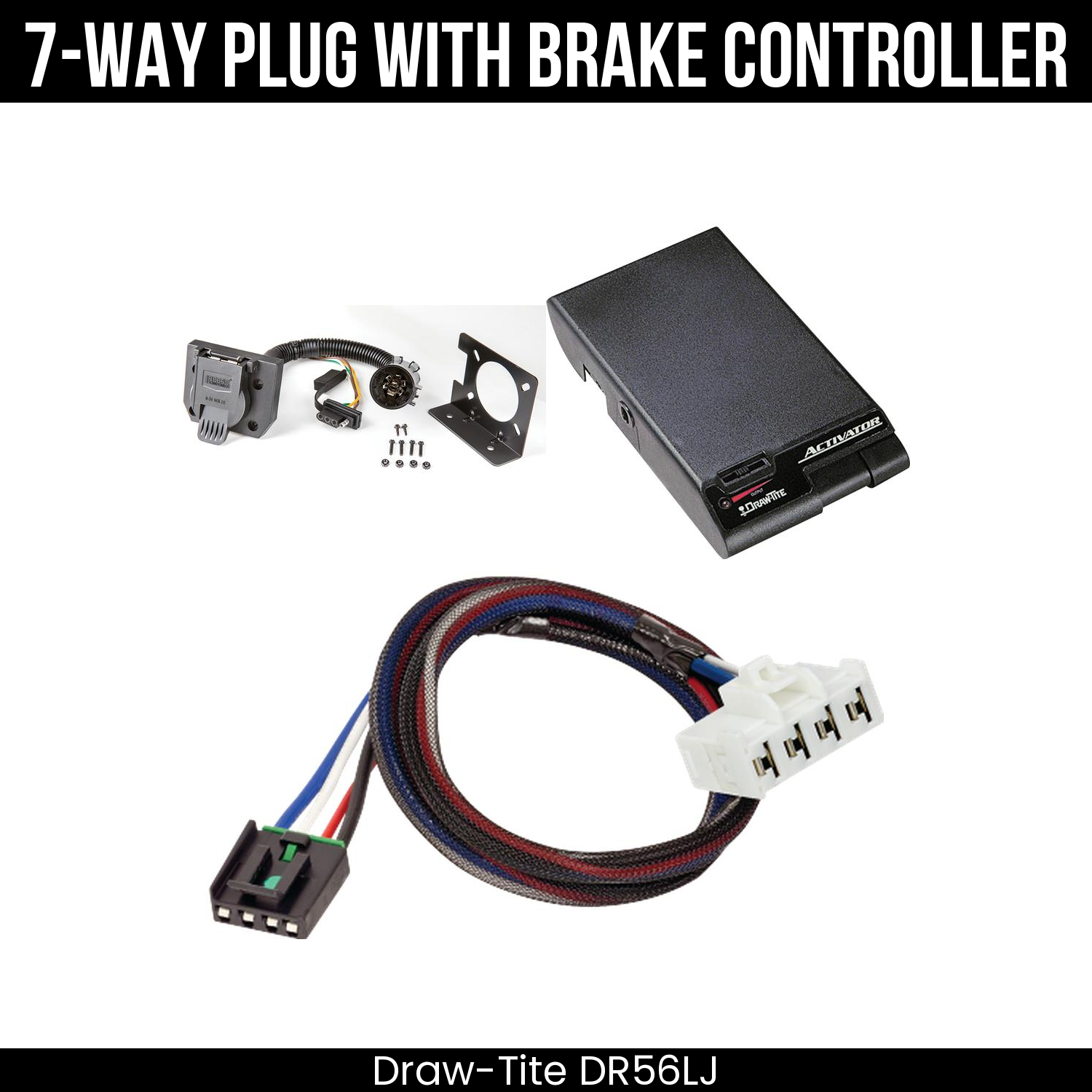 Trailer Wiring 7-Way Plug w/ Bracket , Draw-Tite Activator Brake Control