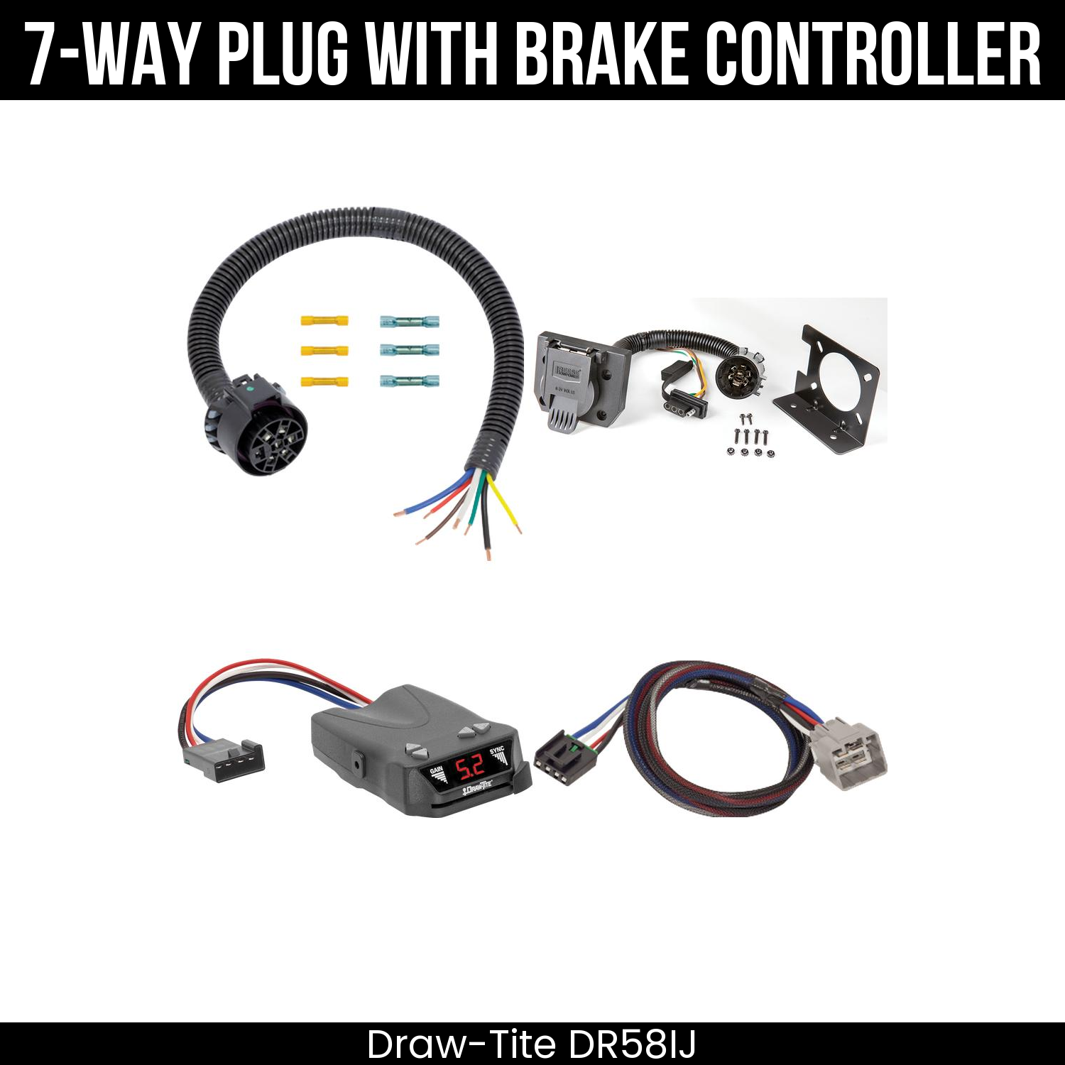 Trailer Wiring 7-Way Plug w/ Bracket , Draw-Tite Activator IV Brake Control