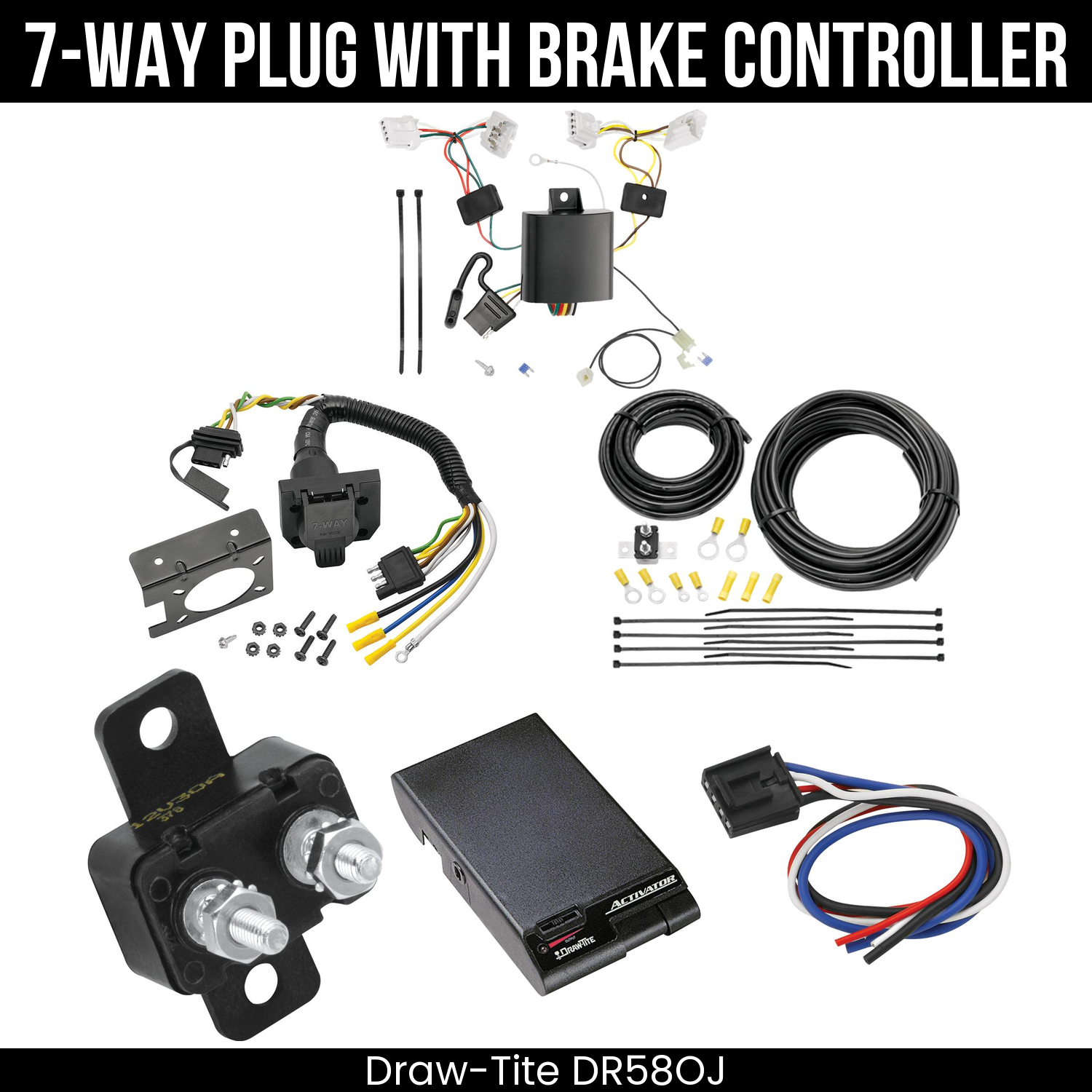 Trailer Wiring 7-Way Plug w/ Bracket , Draw-Tite Activator Brake Control