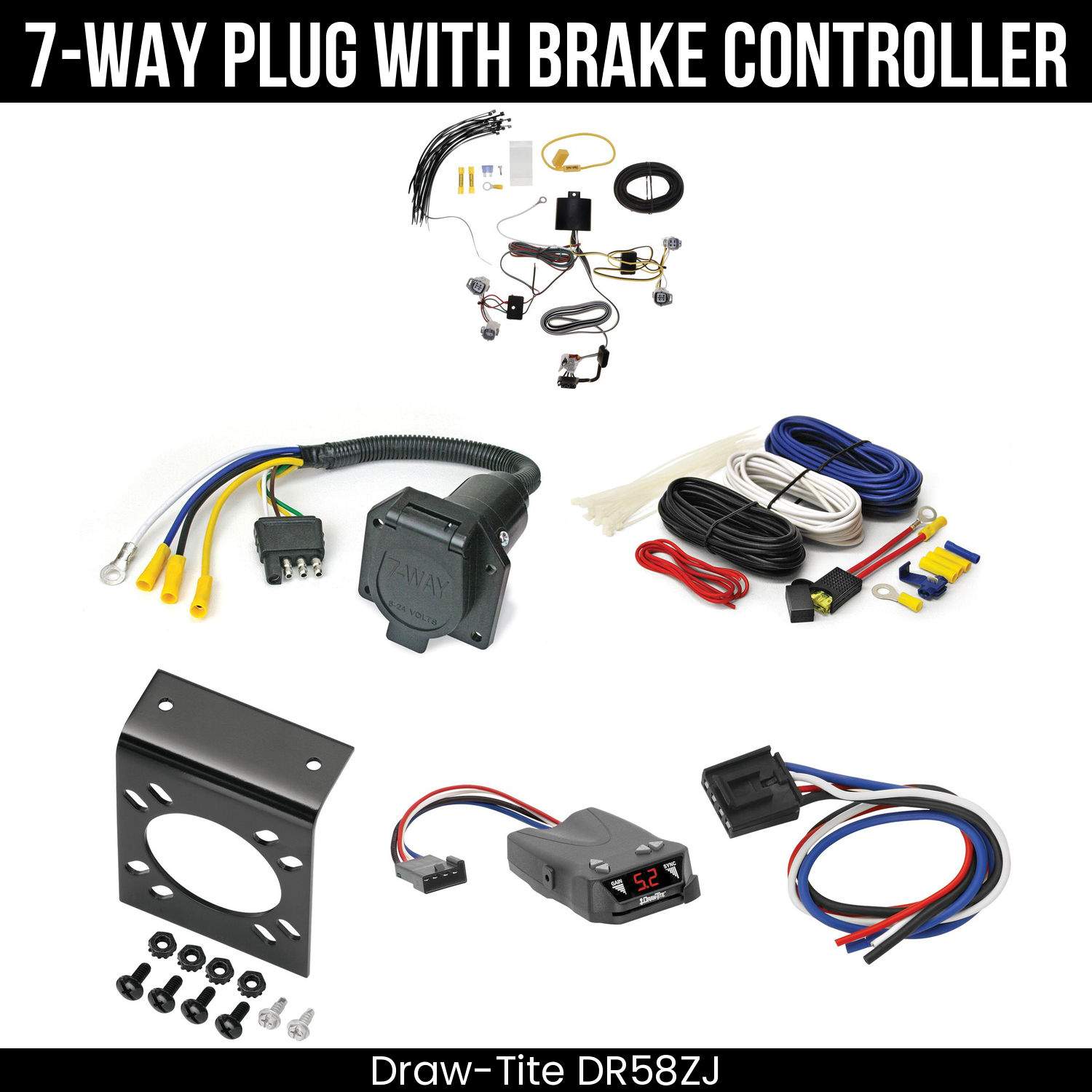 Trailer Wiring 7-Way Economy Plug w/ Bracket , Draw-Tite Activator IV Brake Control