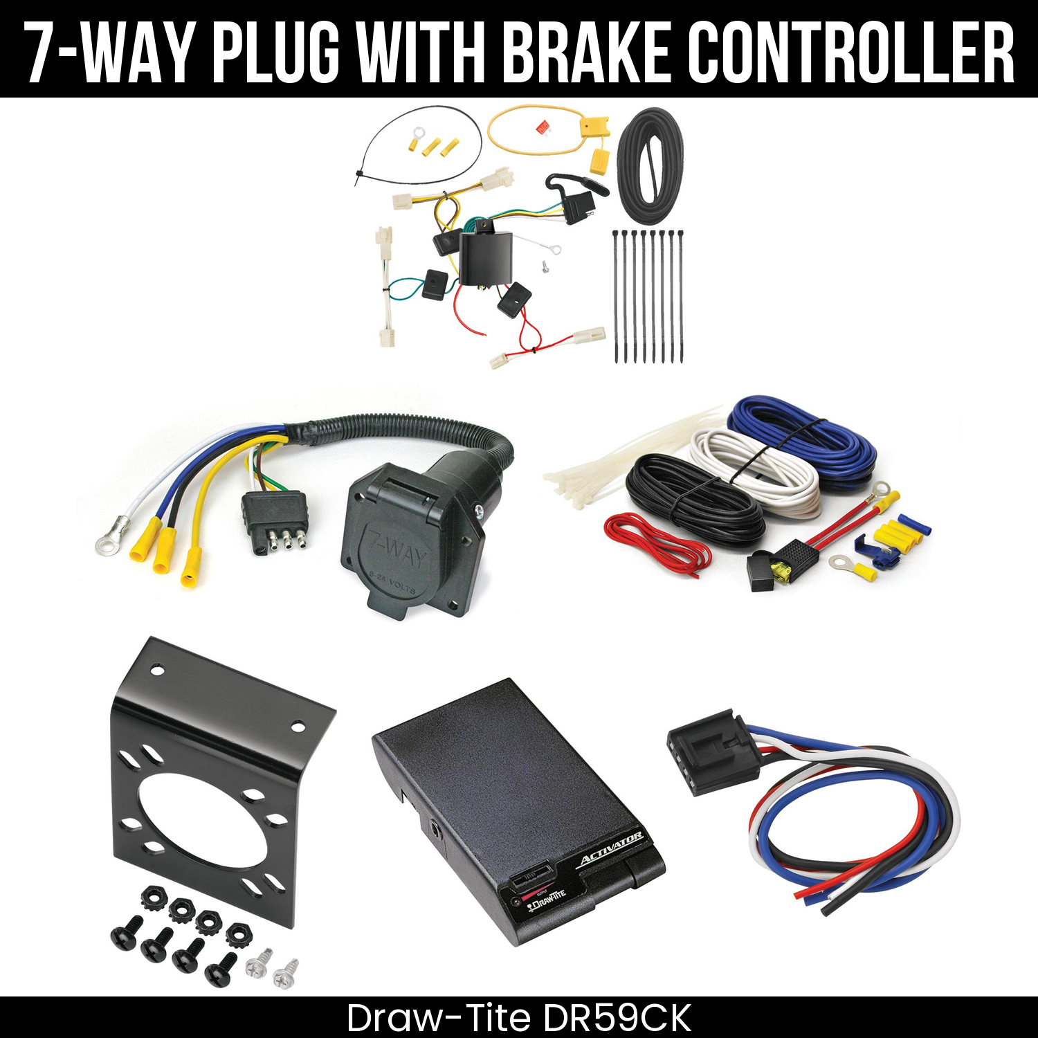 Trailer Wiring 7-Way Economy Plug w/ Bracket , Draw-Tite Activator Brake Control