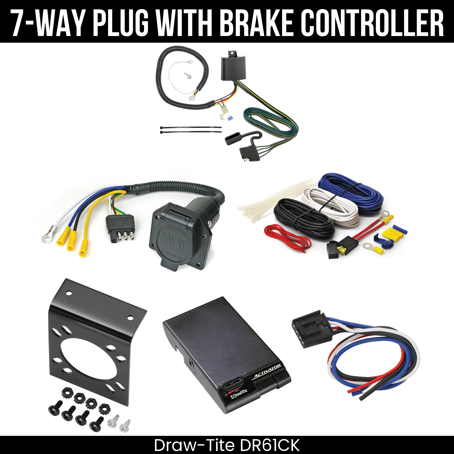 Trailer Wiring 7-Way Economy Plug w/ Bracket , Draw-Tite Activator Brake Control
