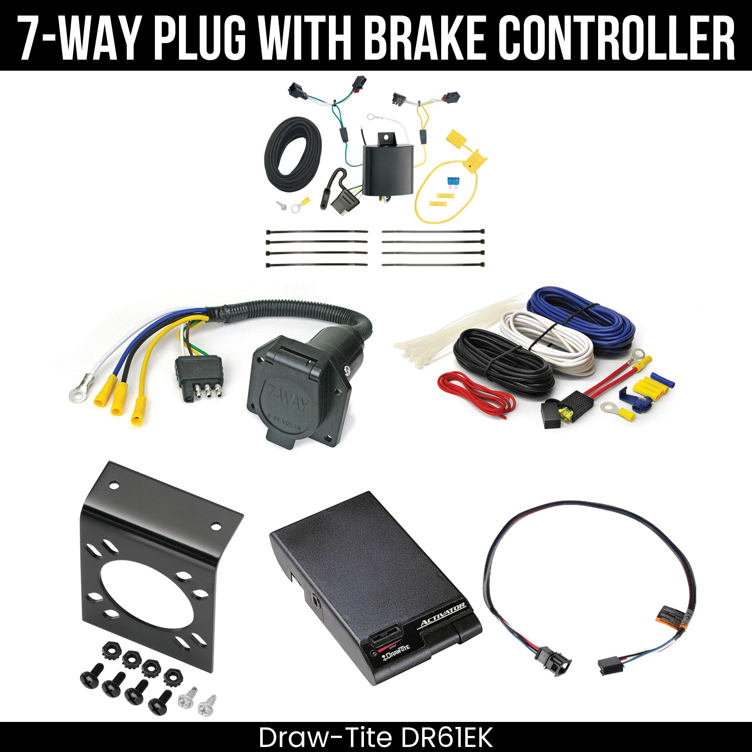 Trailer Wiring 7-Way Economy Plug w/ Bracket , Draw-Tite Activator Brake Control