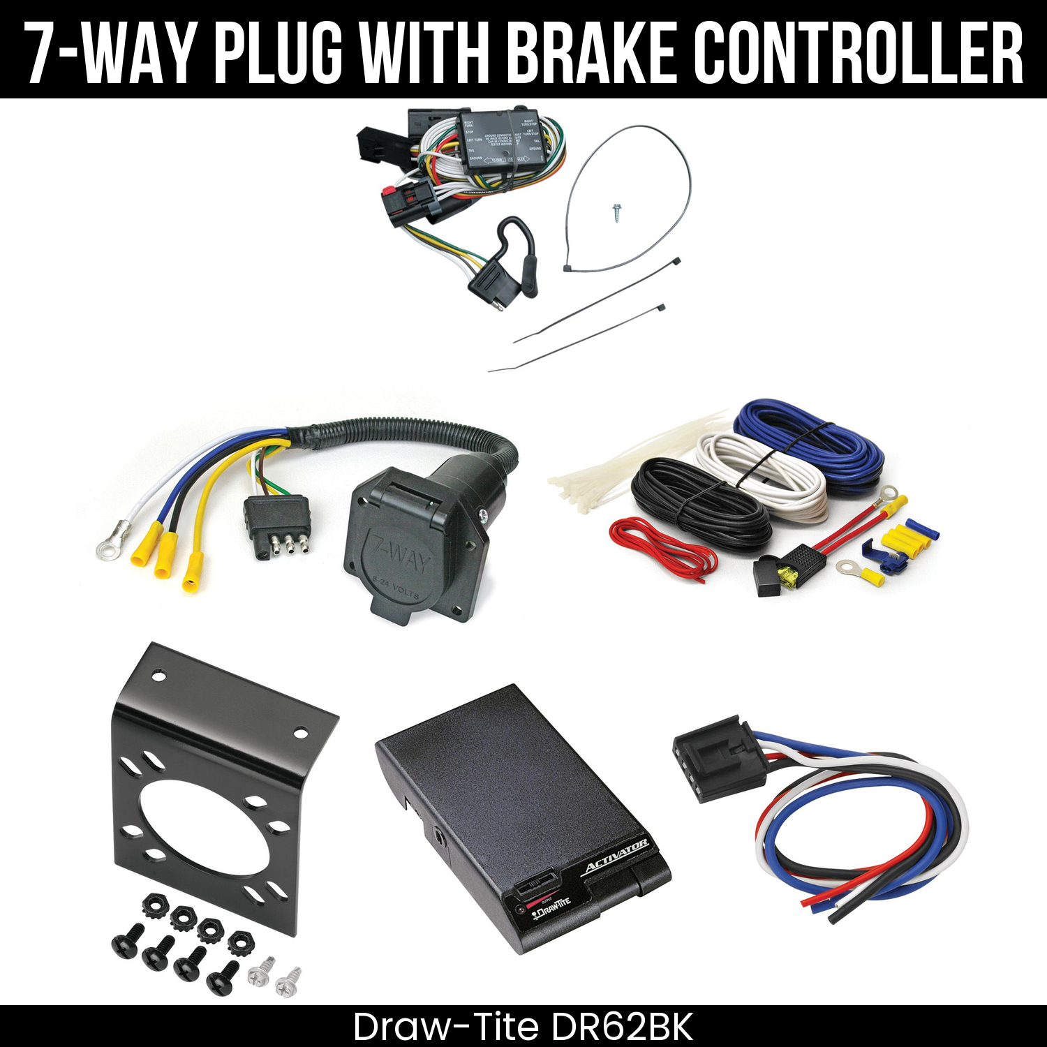 Trailer Wiring 7-Way Economy Plug w/ Bracket , Draw-Tite Activator Brake Control
