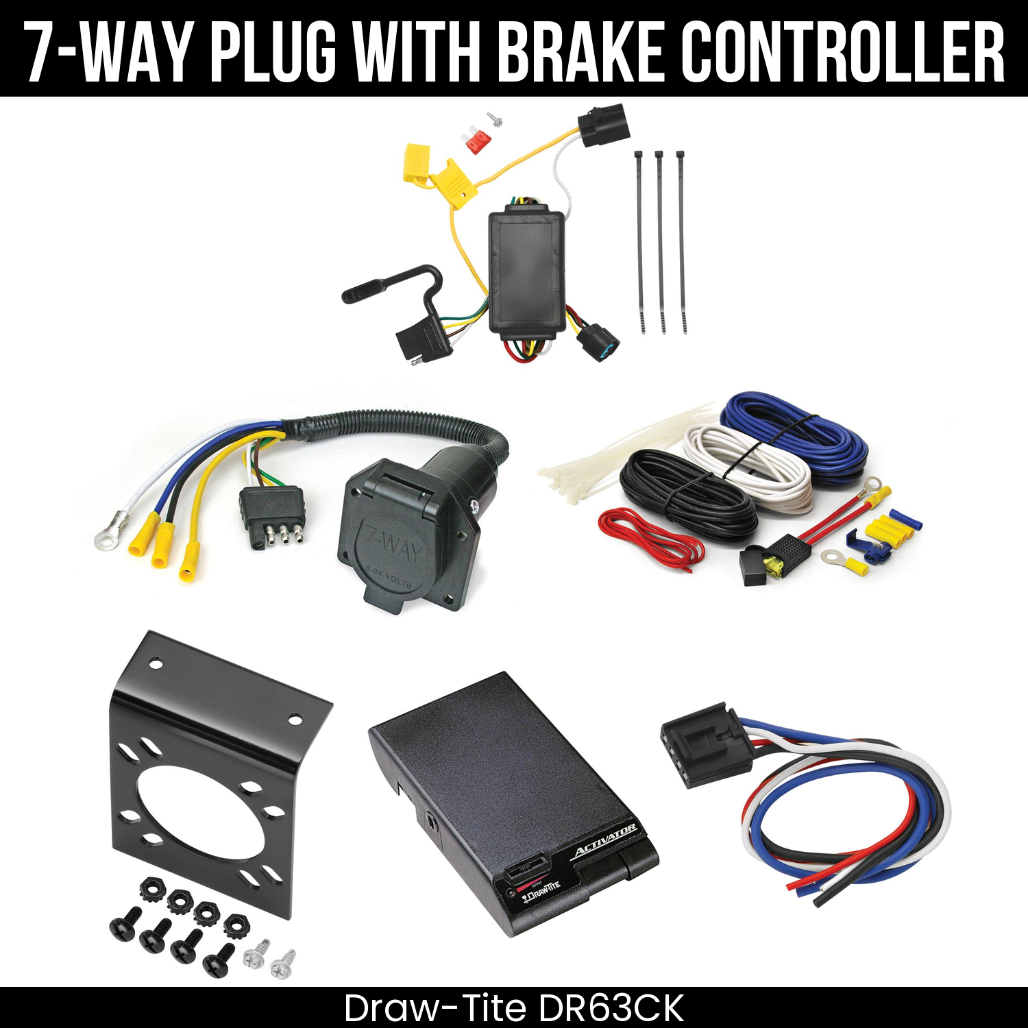 Trailer Wiring 7-Way Economy Plug w/ Bracket , Draw-Tite Activator Brake Control