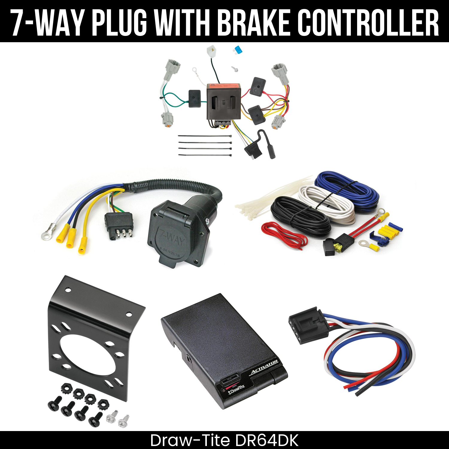 Trailer Wiring 7-Way Economy Plug w/ Bracket , Draw-Tite Activator Brake Control