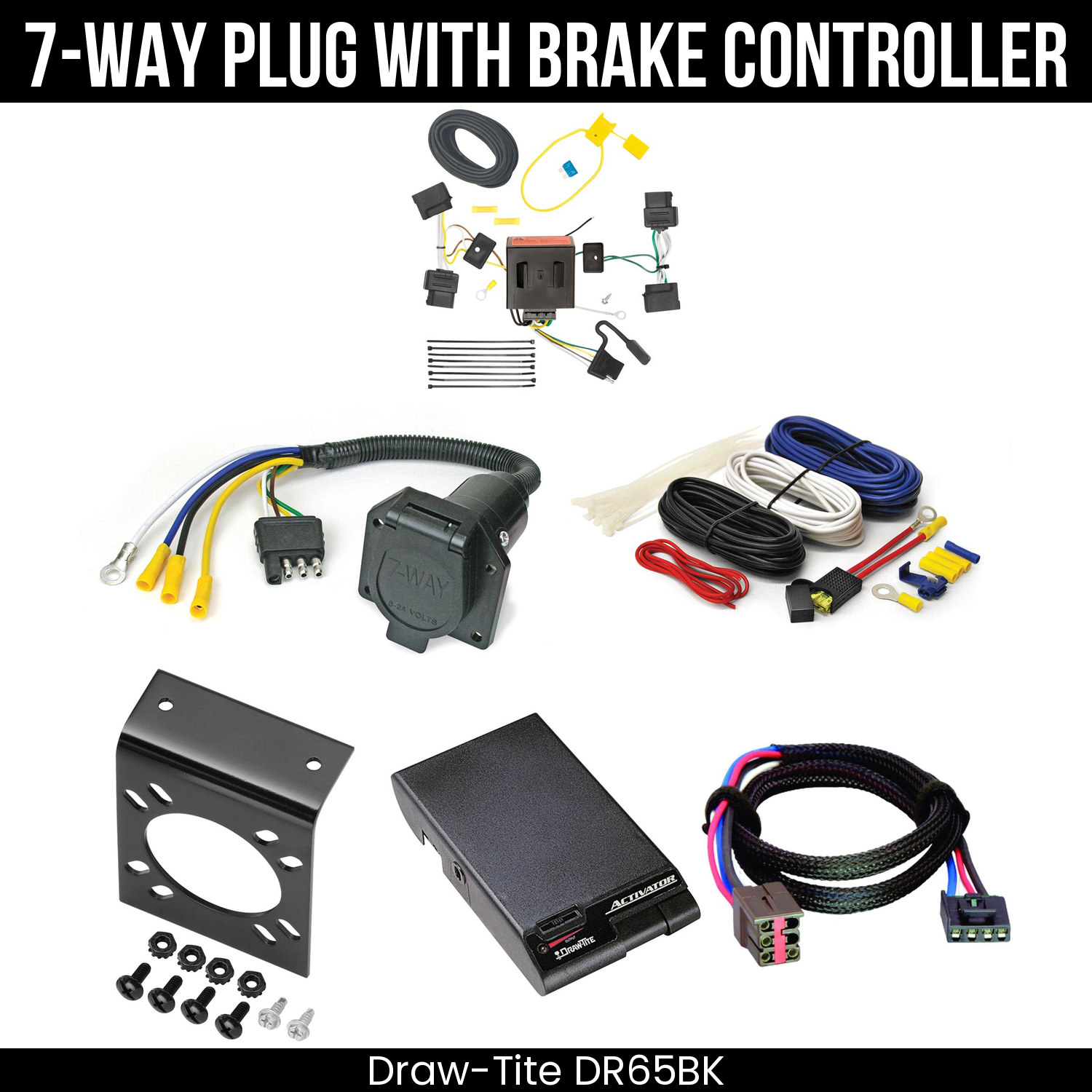 Trailer Wiring 7-Way Economy Plug w/ Bracket , Draw-Tite Activator Brake Control