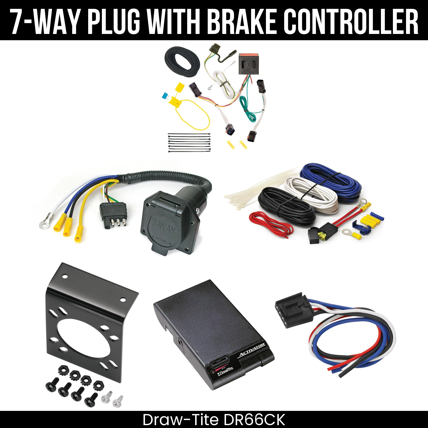 Trailer Wiring 7-Way Economy Plug w/ Bracket , Draw-Tite Activator Brake Control