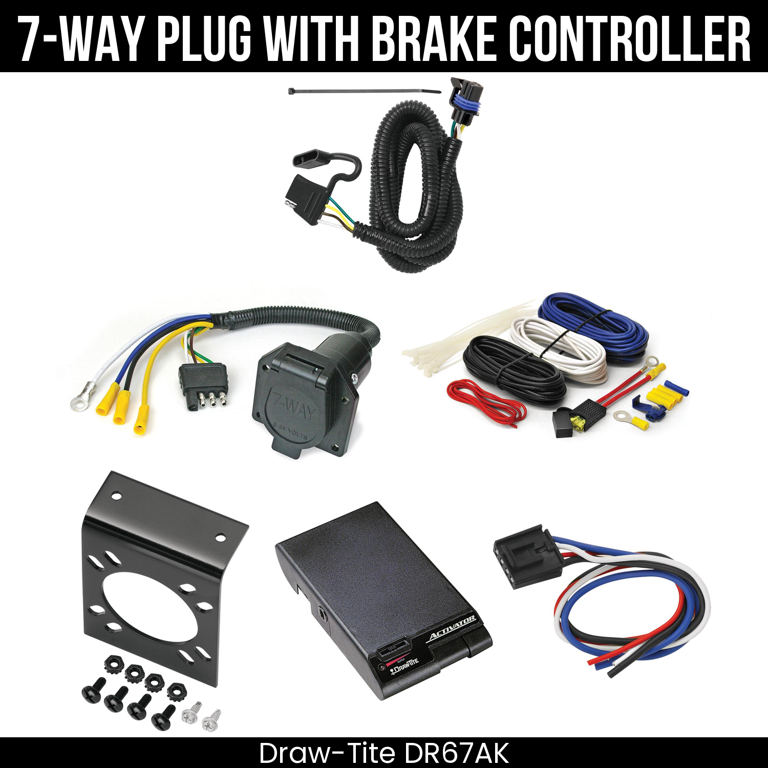 Trailer Wiring 7-Way Economy Plug w/ Bracket , Draw-Tite Activator Brake Control