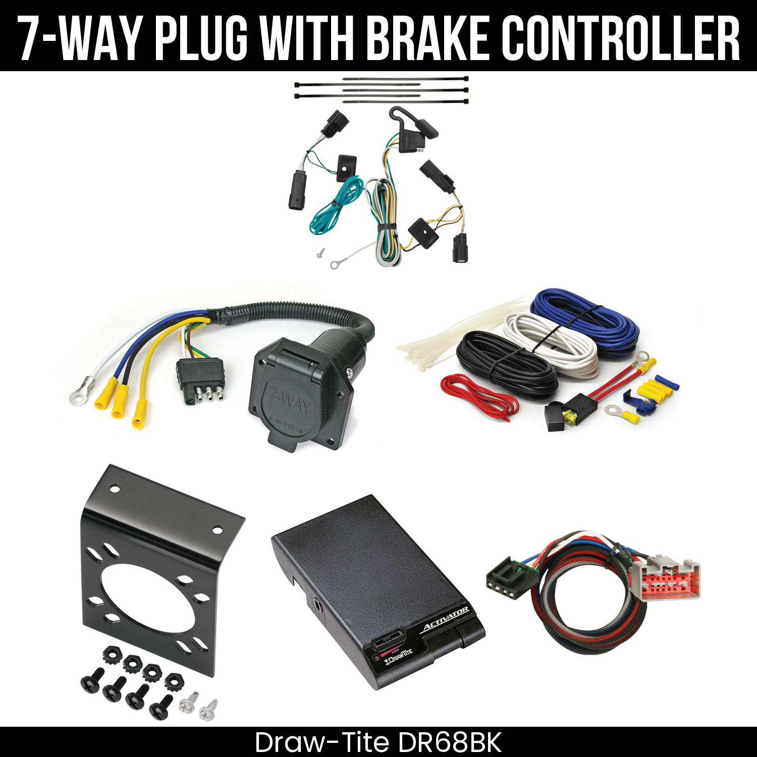 Trailer Wiring 7-Way Economy Plug w/ Bracket , Draw-Tite Activator Brake Control