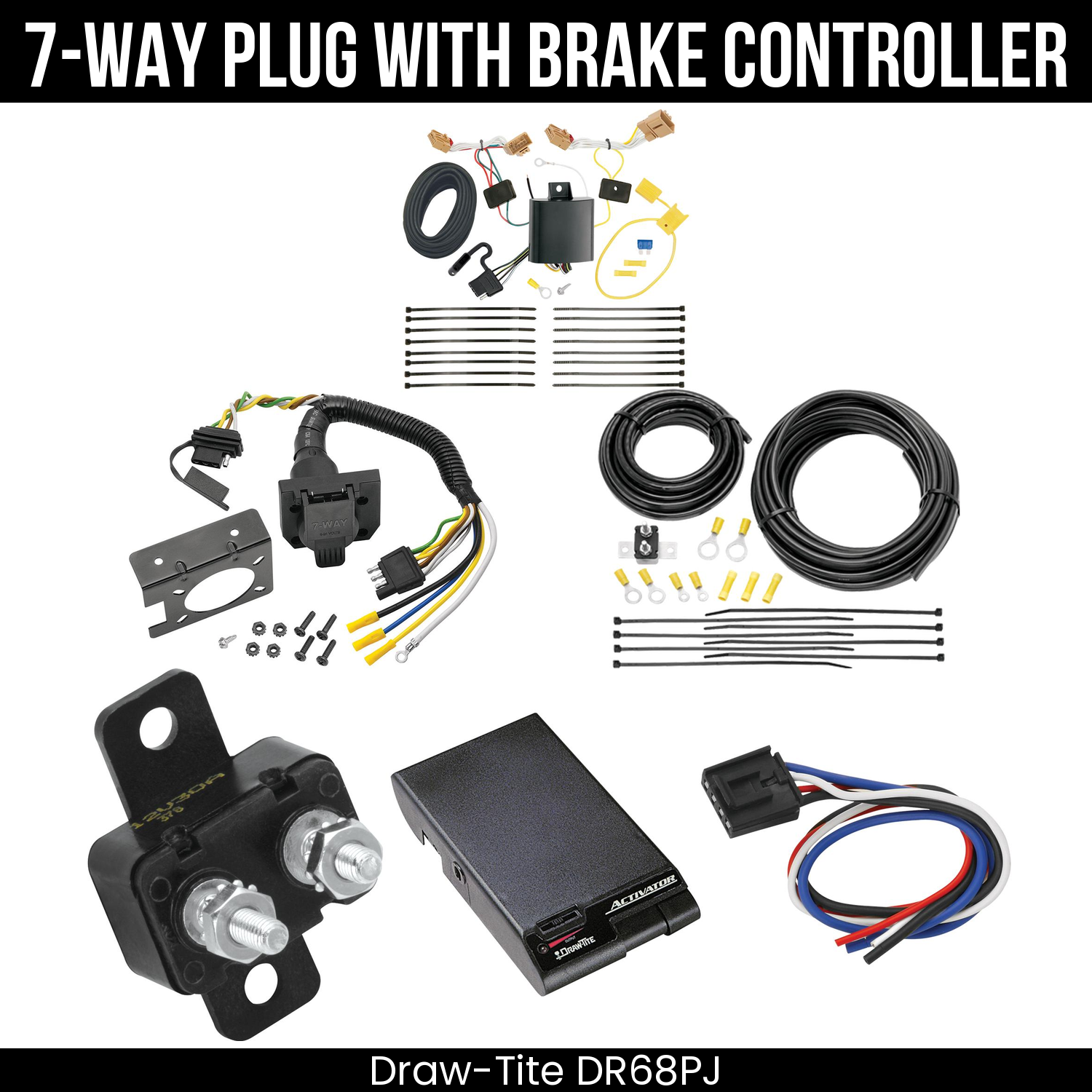 Trailer Wiring 7-Way Plug w/ Bracket , Draw-Tite Activator Brake Control