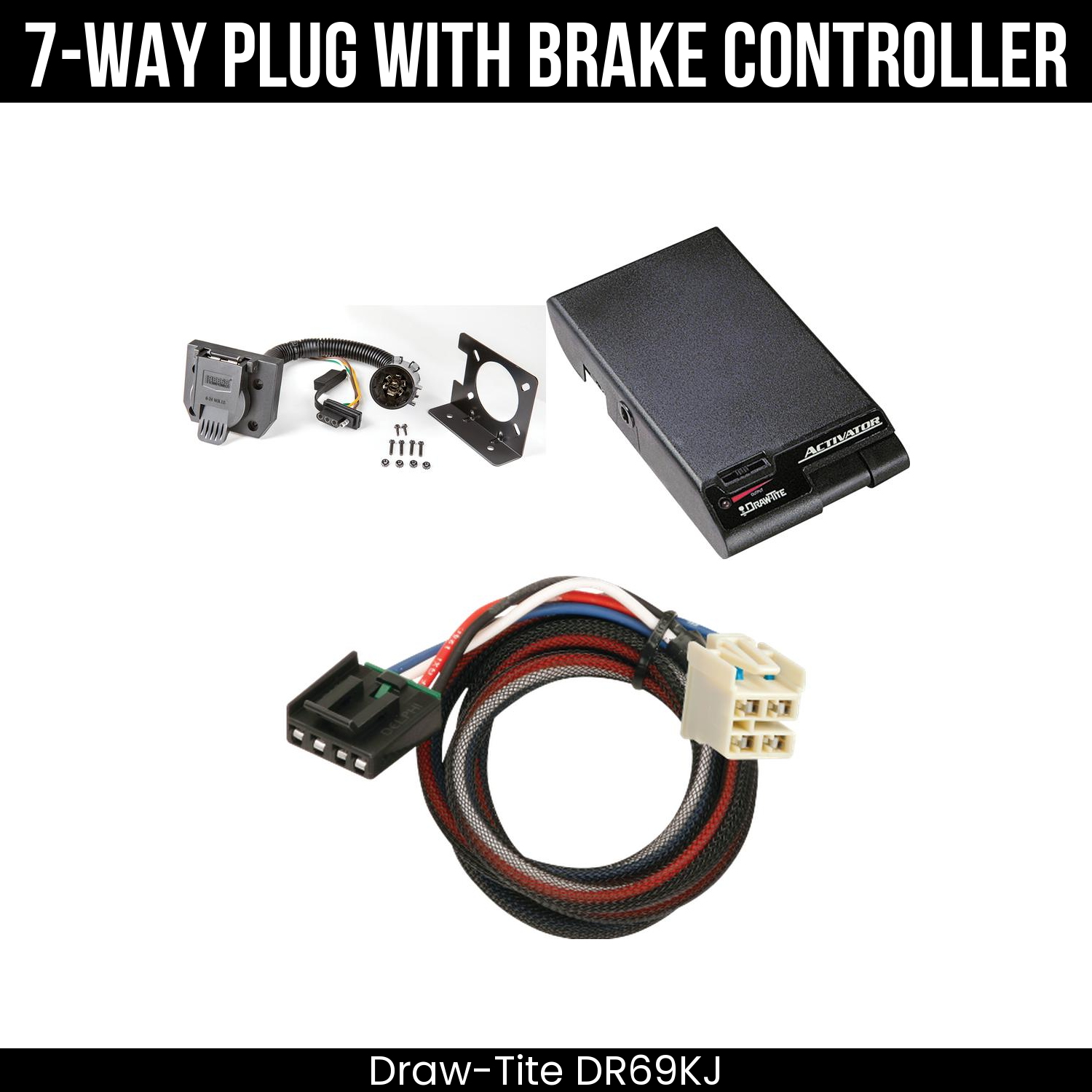Trailer Wiring 7-Way Plug w/ Bracket , Draw-Tite Activator Brake Control
