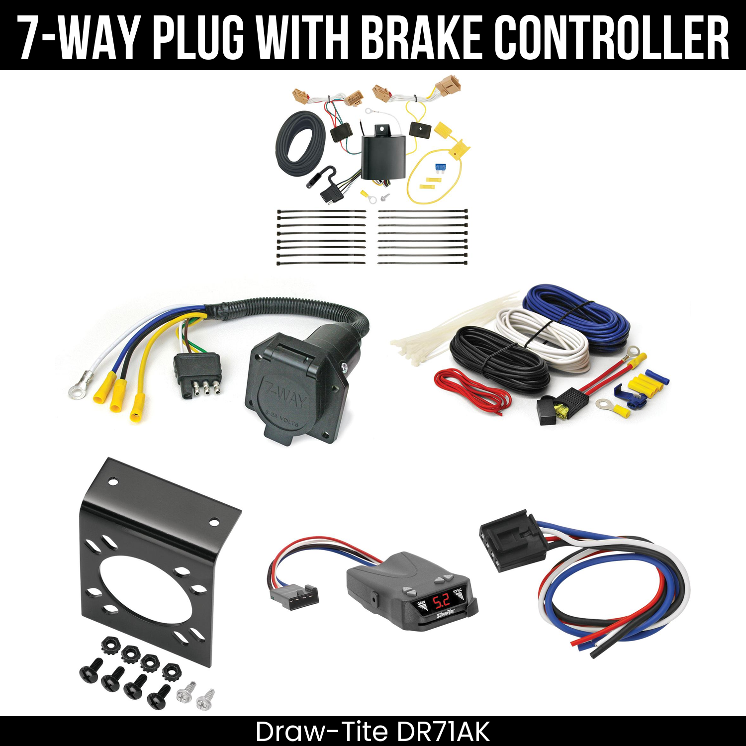 Trailer Wiring 7-Way Economy Plug w/ Bracket , Draw-Tite Activator IV Brake Control